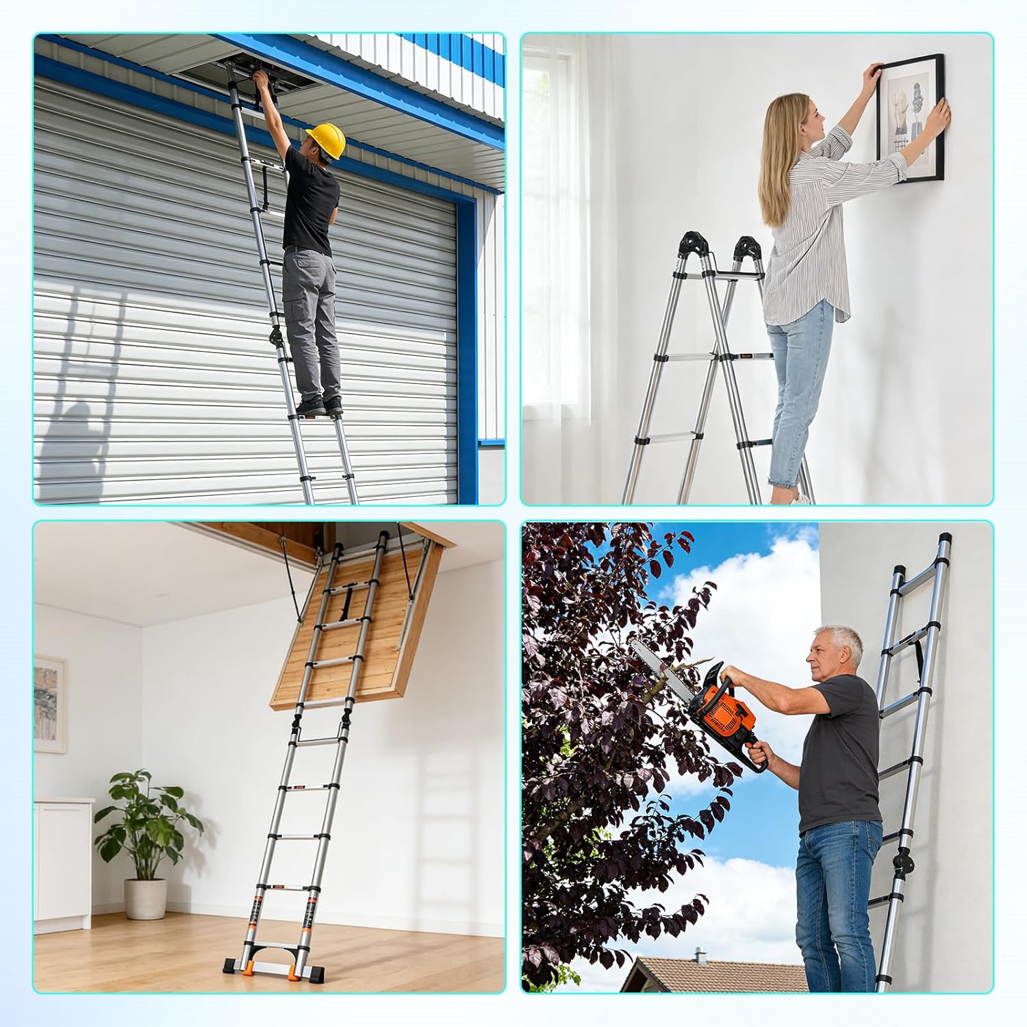 Telescoping Ladder 12.5 FT A Frame, Extension Ladder with Balance Bar Heavy Duty 330 lbs Max Capacity for RV or Outdoor Work