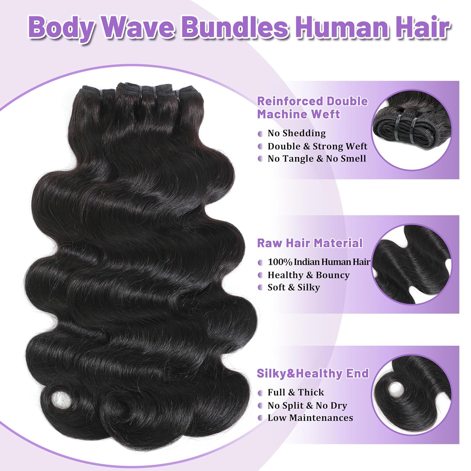 4 Bundles Human Hair Body Wave 20 22 24 26 Inch Body Wave Human Hair Bundles 16A 100% Raw Human Hair, 2 Years Service Life,No Tangle Shedding,Keep Texture Silky Soft After Multiple Washes