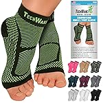 TechWare Pro Ankle Brace Compression Sleeve - Relieves Achilles Tendonitis, Joint Pain. Plantar Fasciitis Foot Sock with Arch Support Reduces Swelling & Heel Spur Pain. (Black/Green, XXL)