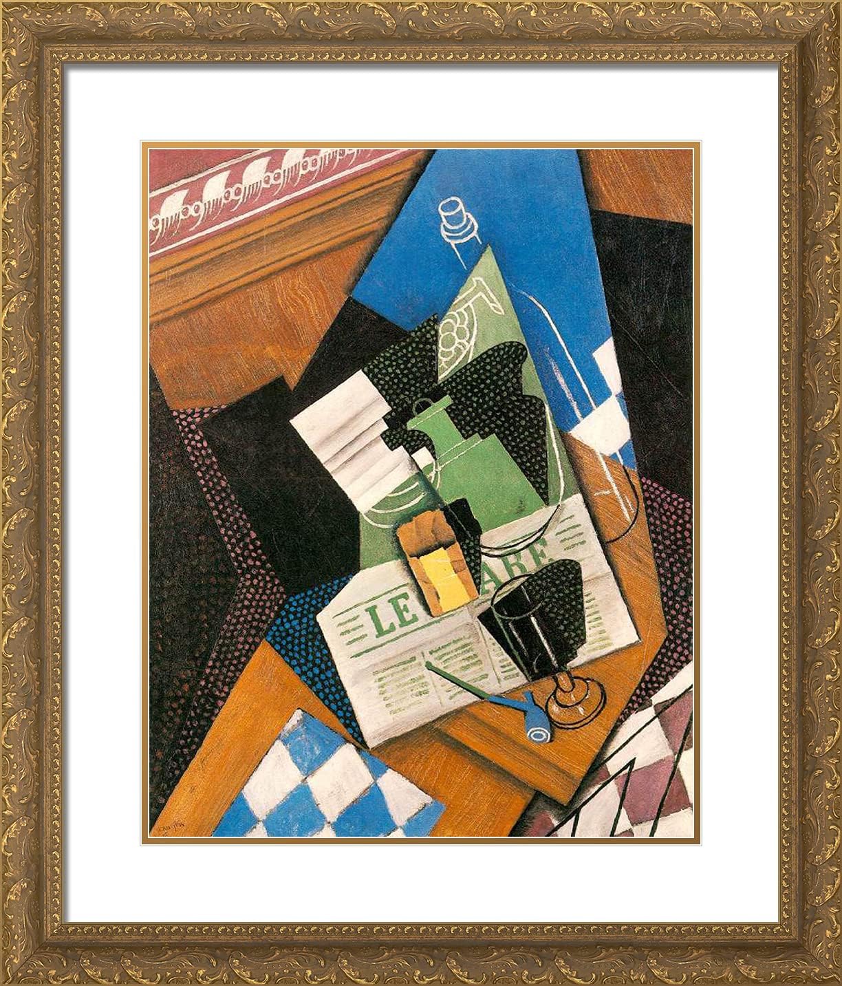 ArtDirect Gris, Juan 20x23 Black Ornate Framed Art Print with Double Matting Titled: Water Bottle Bottle and Fruit Dish