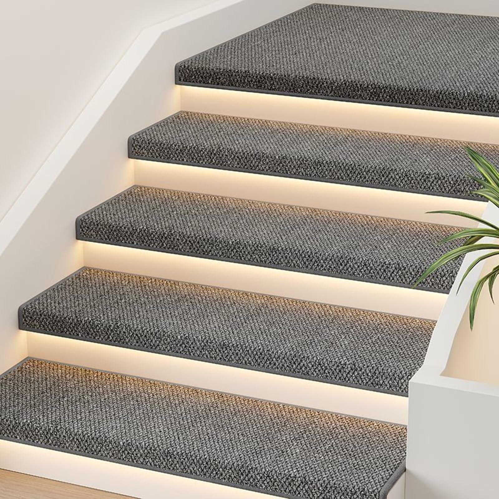 Tapis d'escalier antidérapants en sisal naturel gris pour marche bois 65x24