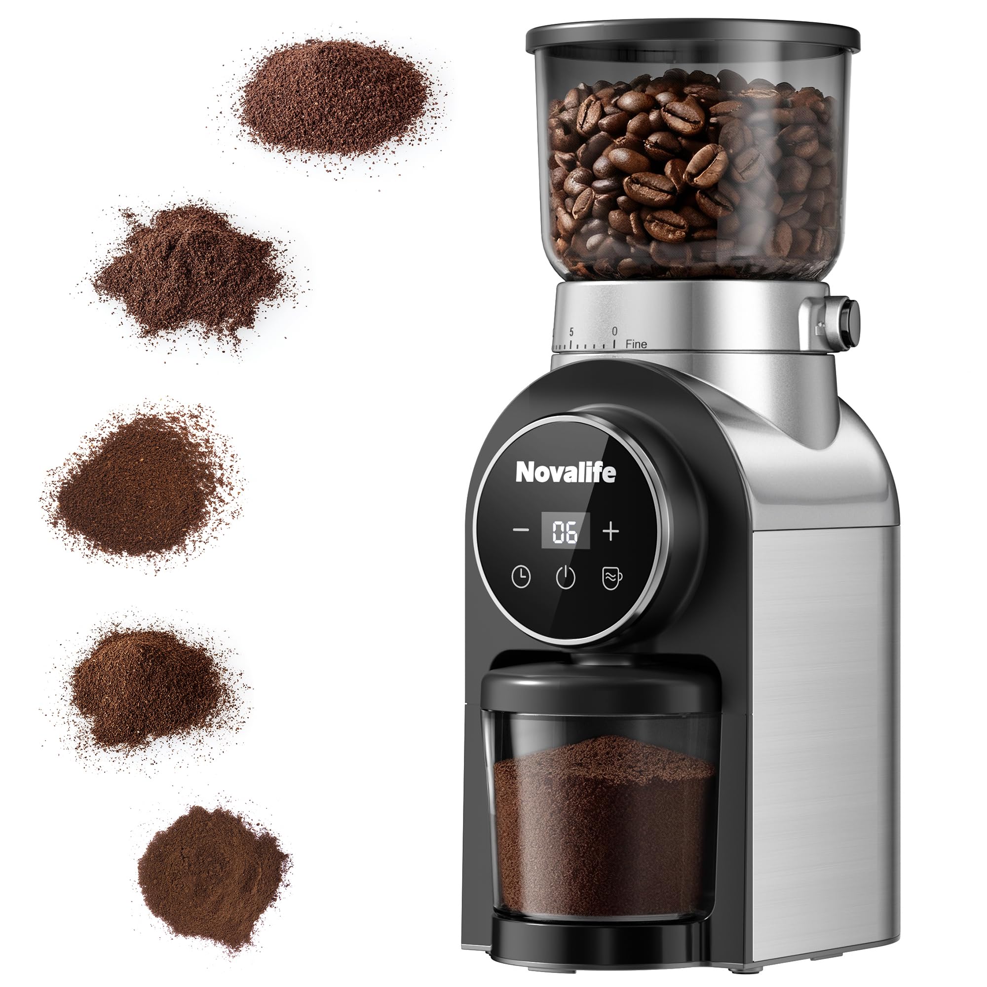 Photo 1 of Electric Coffee Grinder, Burr Coffee Beans Grinder with 30 Grinding Settings, Burr Mill Grinder for Home Use, Touchscreen Adjustable 2-10 Cups or 40-Second Timer, Stainless Steel