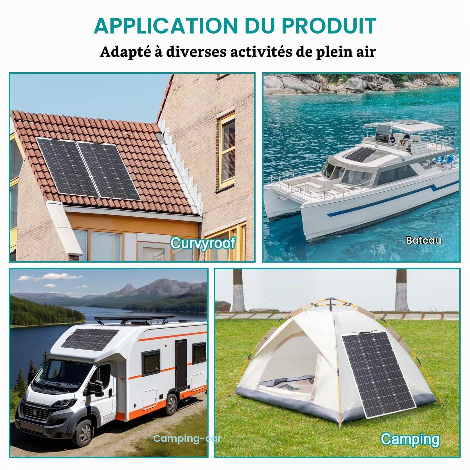 Kit Panneaux Solaires Flexible Monocristallin Panneau Solaire Module 200W 20A 12V/24V Régulateur Charge Solaire Solaire Pour, Bateau, Système autonome, Camping, Balcon, Système Solaire, Camping car