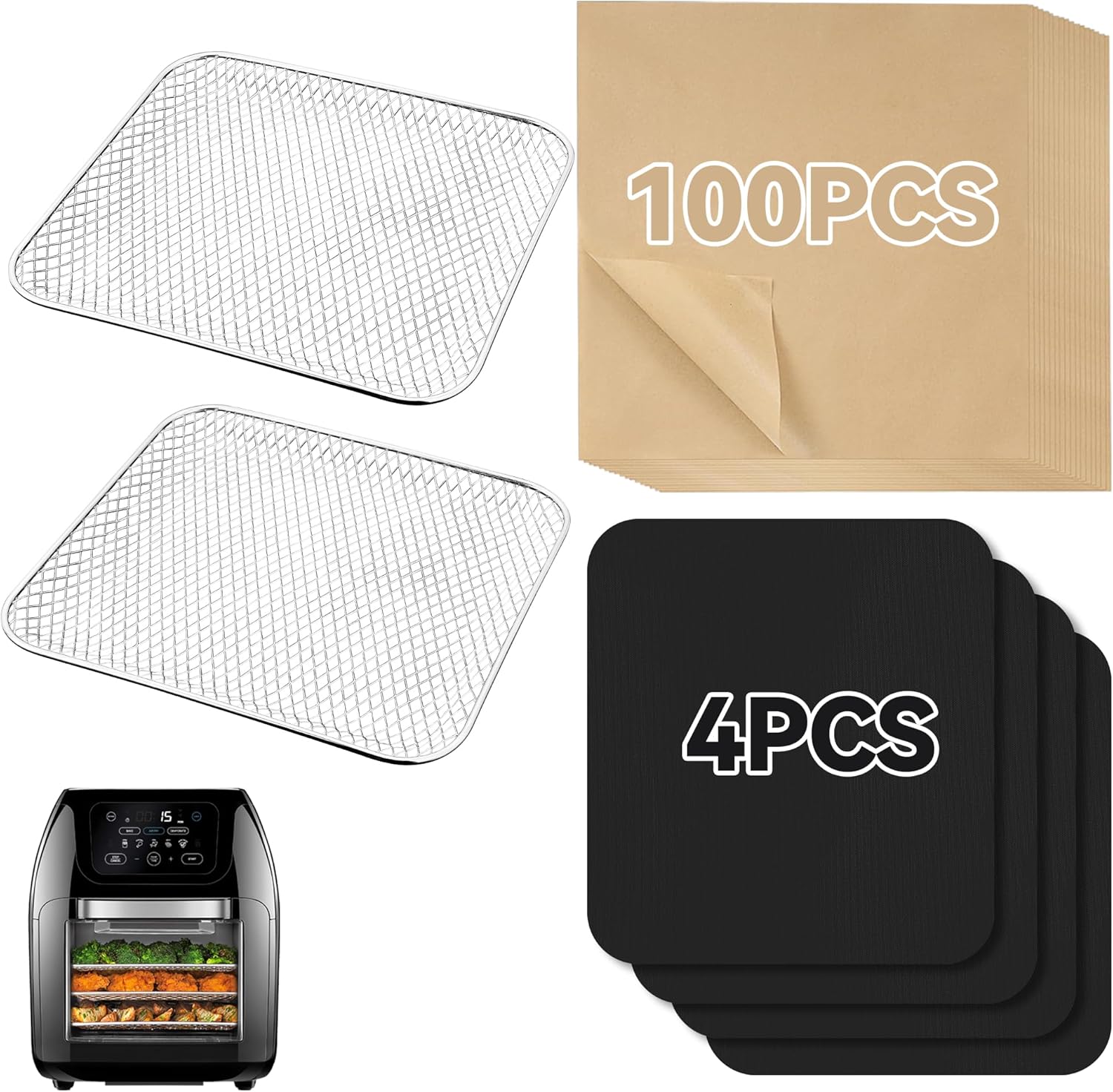 Air Fryer Accessories for CHEFMAN Multifunctional Digital Air Fryer 10 Qt, 2pack Basket Tray 100pcs Air Fryer Liners and 4pcs Black Non Stick Mat Air Fryer Accessories for CHEFMAN Multifunctional Digital Air Fryer 10 Qt, 2pack Basket Tray 100pcs Air Fryer Liners and 4pcs Black Non Stick Mat