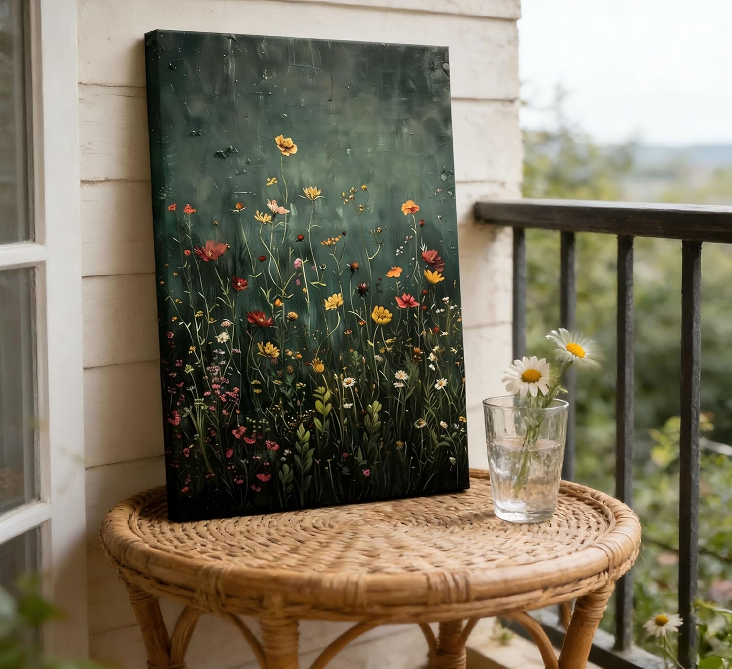 TUTENG Vintage Wildflower Canvas Wall Art Moody Dark Green Flower Botanical Paintings Pictures Wall Decor Nature Floral Farmhouse Landscape Poster Printing for Bedroom Living Room Home Decoration - Image 7