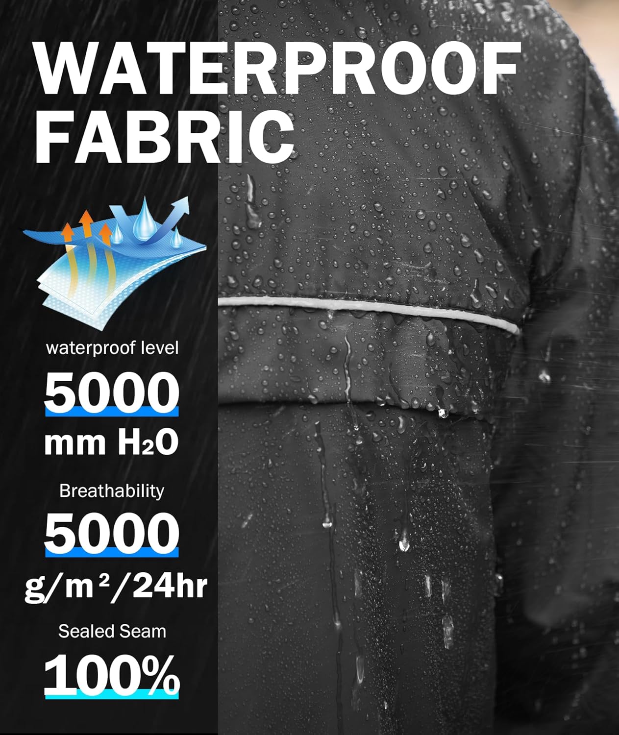 ZITY Men's Rain Jacket Waterproof with Hood Lightweight Windbreaker Jacket for Men Breathable Mesh Raincoat for Hiking Golf - Image 3