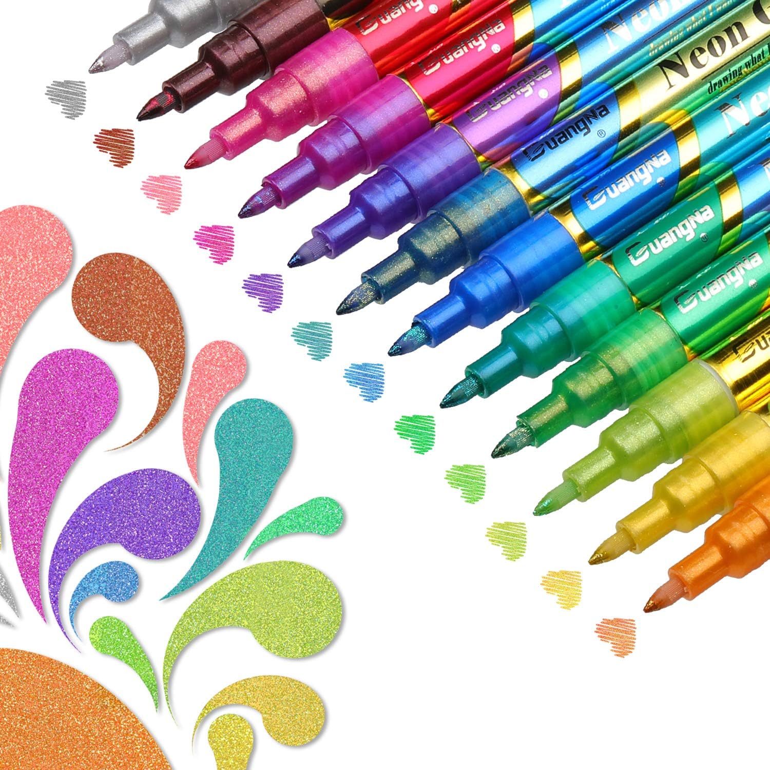 EKKONG Glitzer Metallic Marker Stifte, 12 Farben Neon