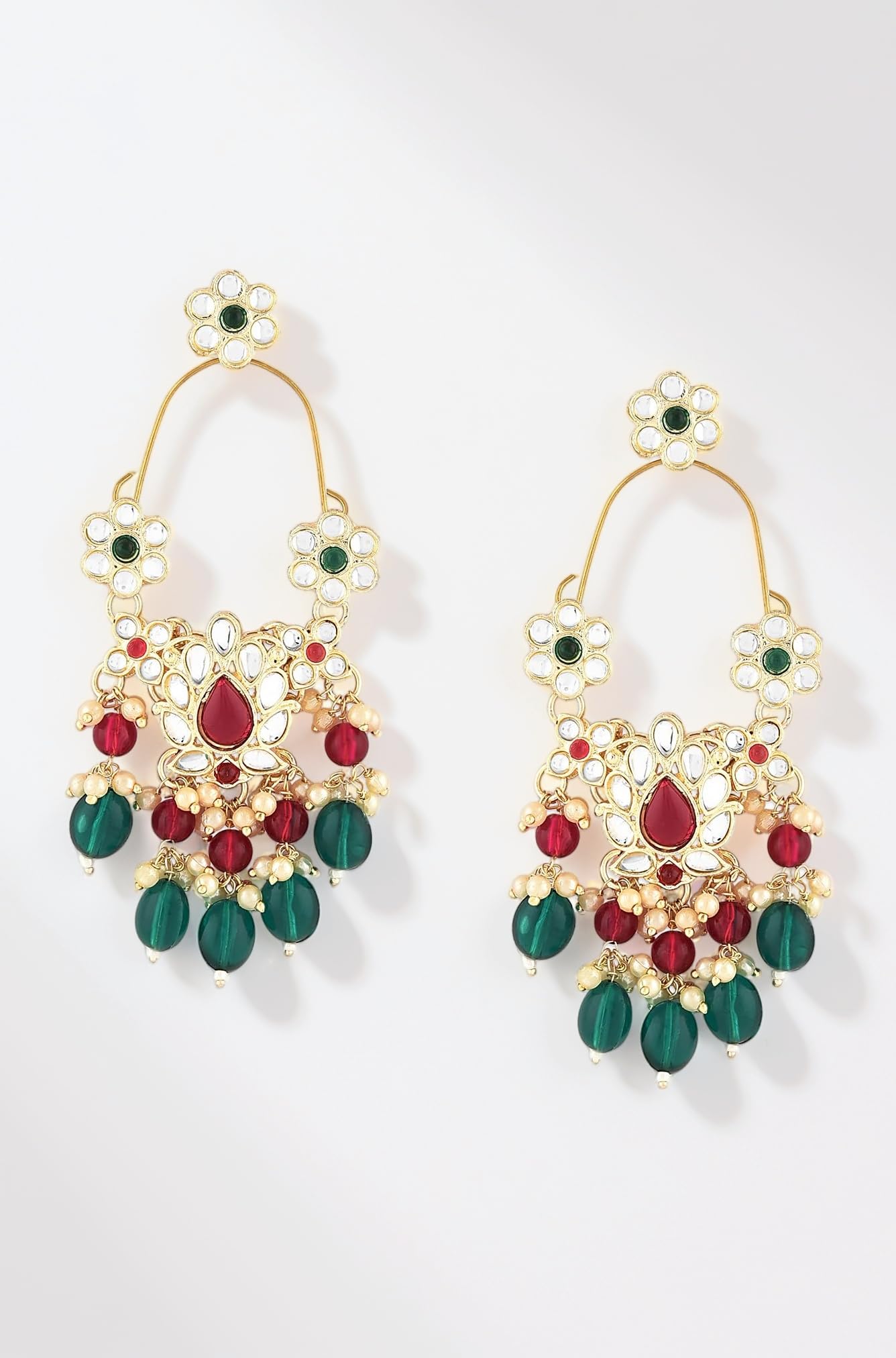 Green & Rani Pink Kundan & Beads Dangle Earring For Women -ZPFK16184