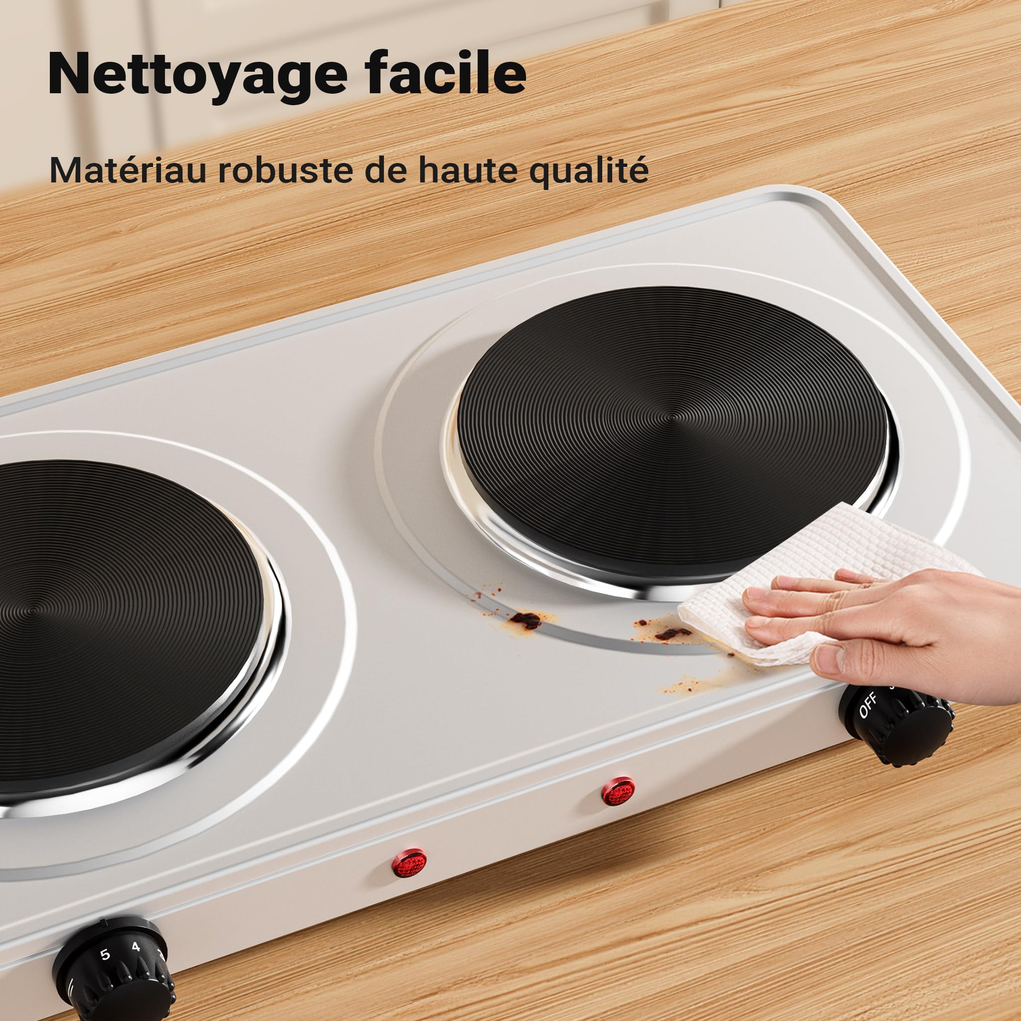 Wiltec Double plaque chauffante 2000 W, 460 x 240 x 55 mm, Ø 15,5 cm/plaque, plaque de cuisson camping, cuisinière électrique, réchaud