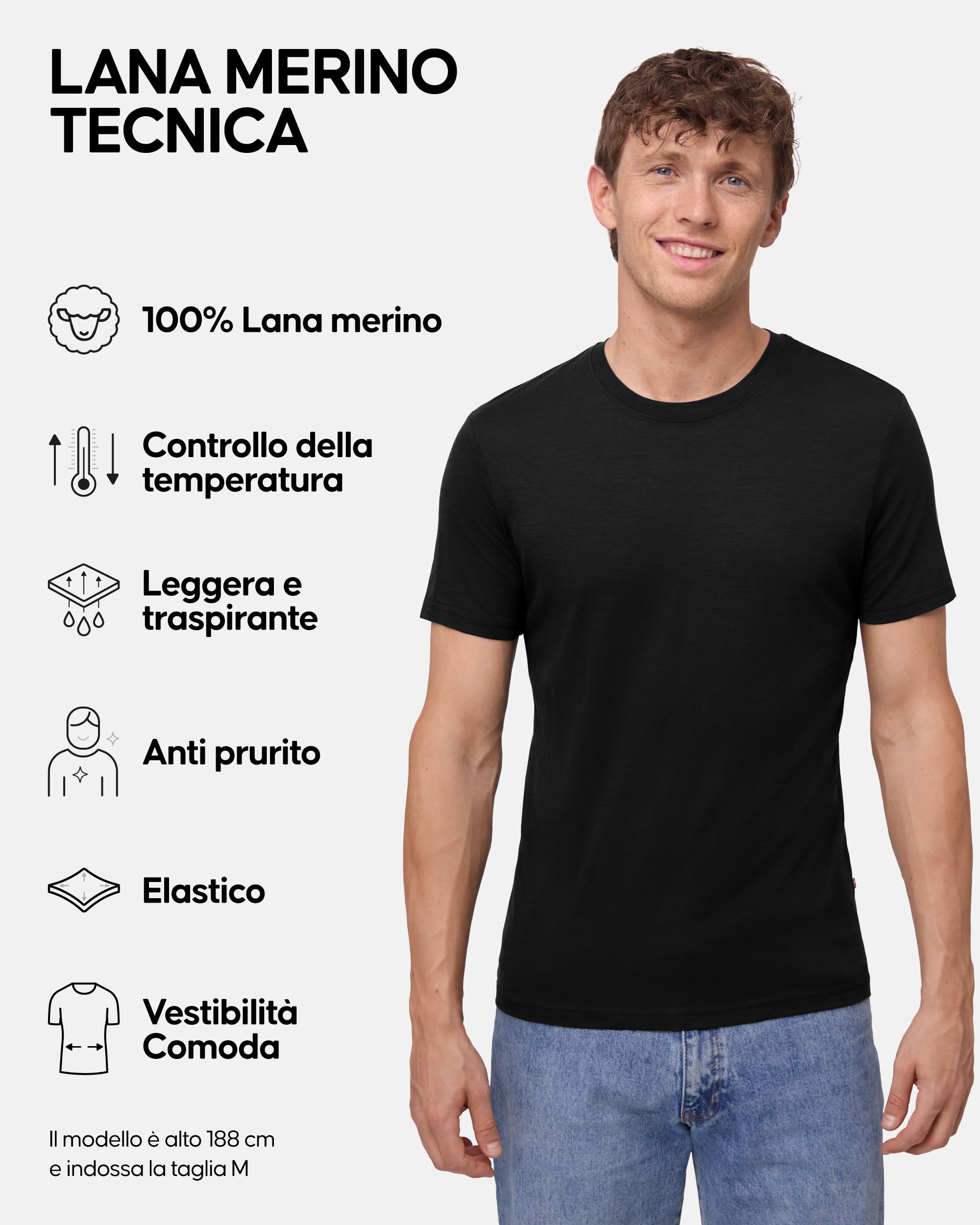 DANISH ENDURANCE Maglia Termica Uomo in 100% Lana Merino, Maglietta T-Shirt Maniche Corte, Traspirante e Anti-umidità, 1 o 2 Paia