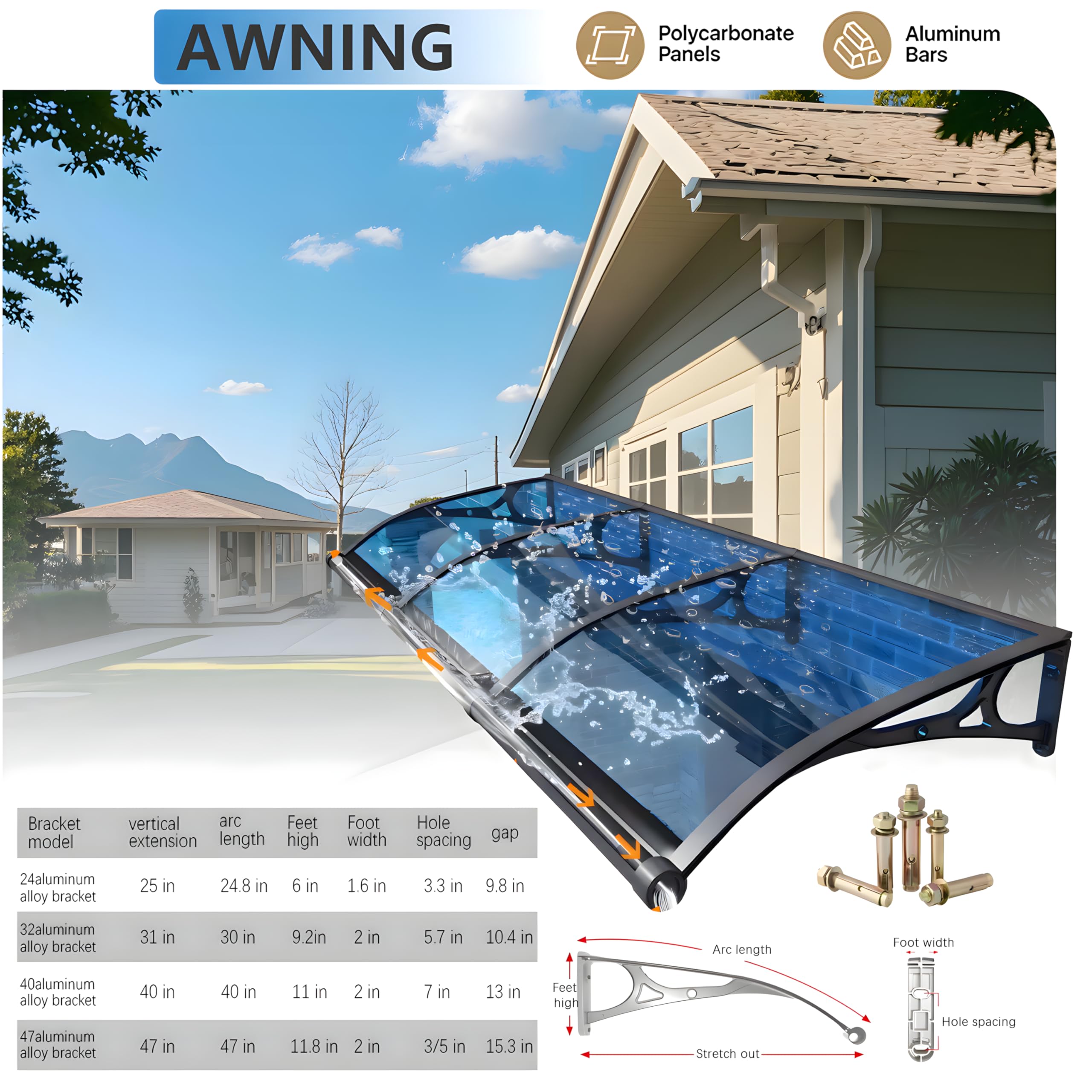 Aluminiowa markiza okienna i drzwiowa, ochrona przed promieniowaniem UV, deszczem i śniegiem, osłona zewnętrzna, łatwa w instalacji, odporna na warunki atmosferyczne, schronienie dla domu i firmy