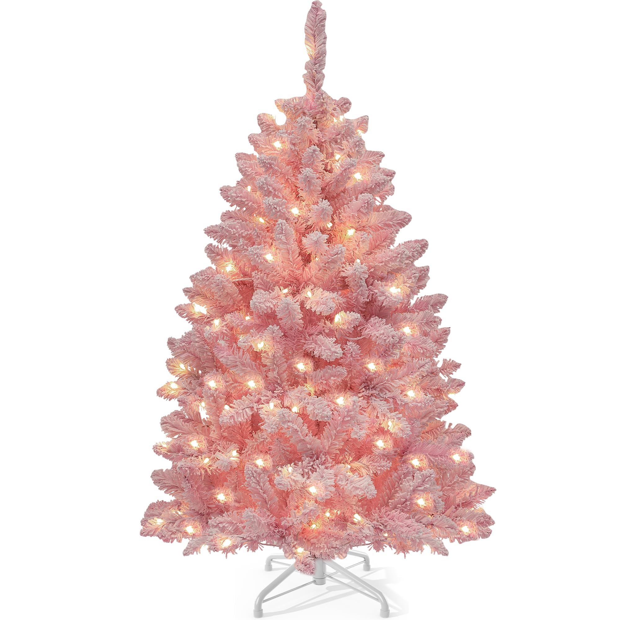 YITAHOME Árbol de Navidad Iluminado de 1,37 m de Color Rosa, con 400 Puntas de PVC flocadas y 200 Luces Blancas cálidas para decoración del hogar