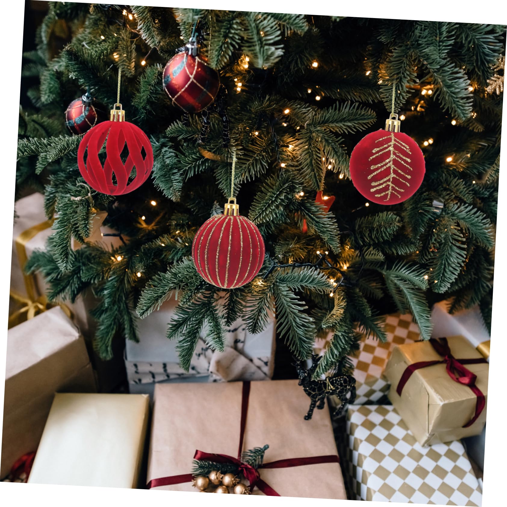 PRETYZOOM 24stücke Teiliges Weihnachtsbaum-dekorationskugeln Rot Flocking Weihnachtsbaum-hängeschmuck Für Festliche Anlässe Und Weihnachtsdekoration