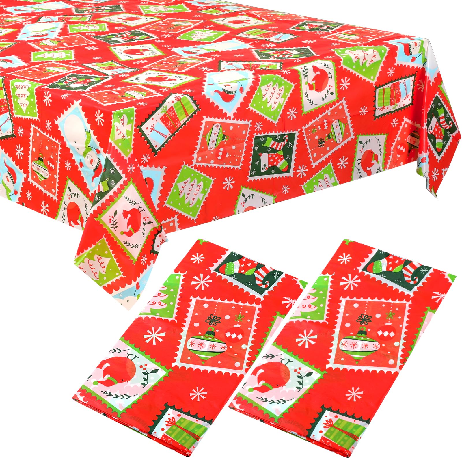 2 Manteles de Navidad Rectángulos de 137 x 229 cm Cubiertas de Mesa Navideñas de Acebo Rojas Manteles de Fiesta Decorativos Impermeables para Invierno Festival Vacación Suministro Decoración Adorno