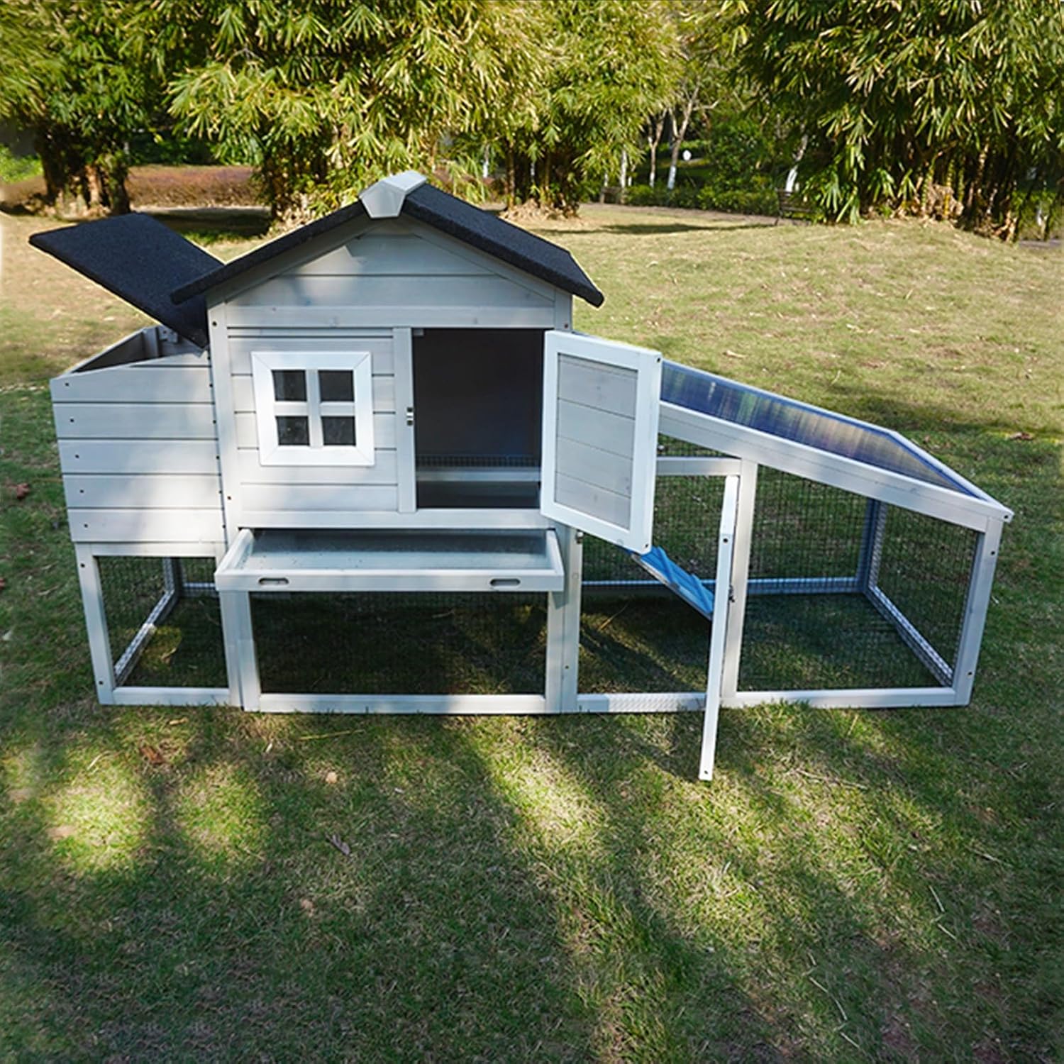 Outdoor Rabbit Hutch, Wooded Bunny Cage with Asphalt Roof and Removable Tray, Elevated Chicken House Great for Small Animals,