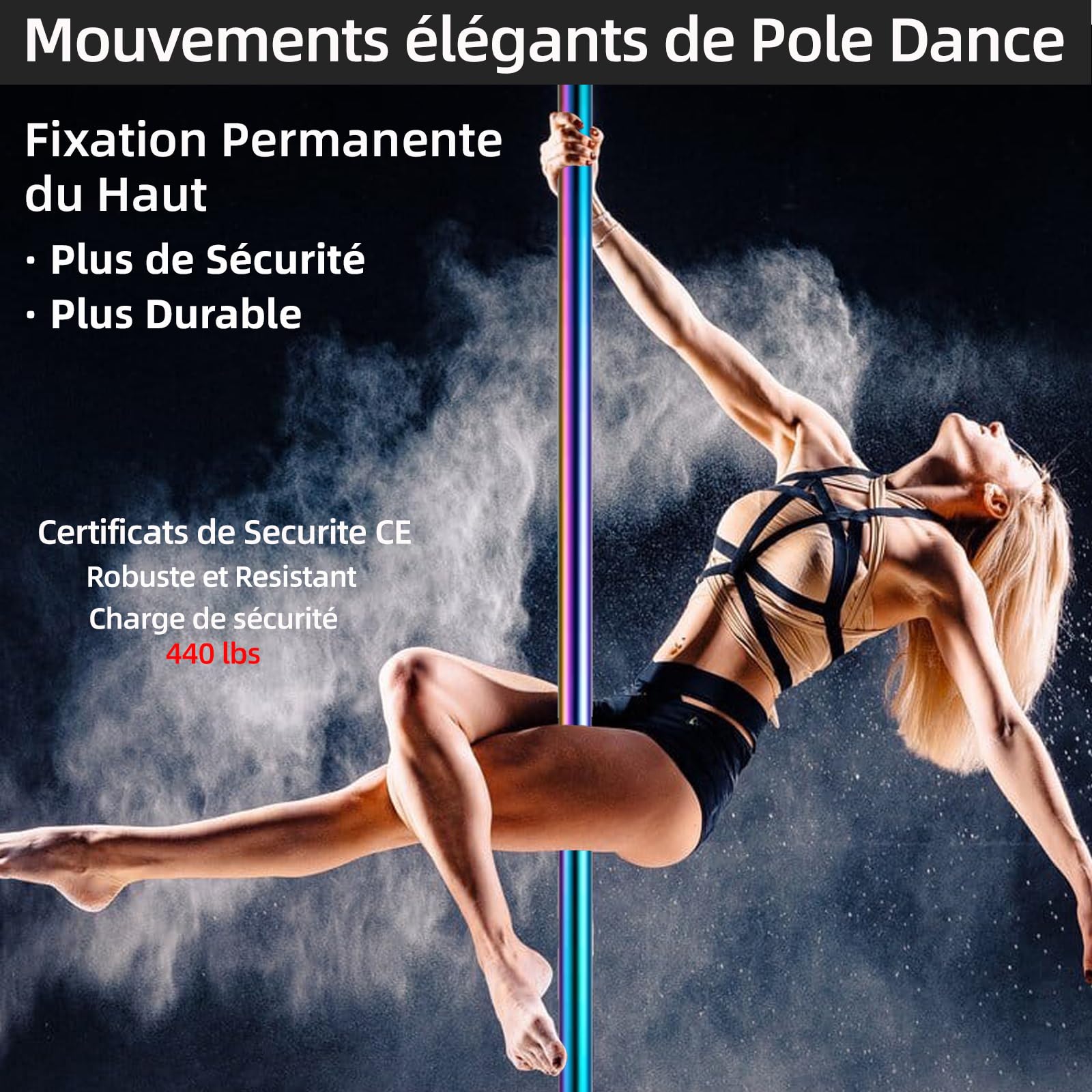 PRIOR FITNESS Barra de baile permanente con bandeja fija palo de baile para el hogar palo de baile con soporte de techo y accesorios de extensión Más seguridad y estabilidad…