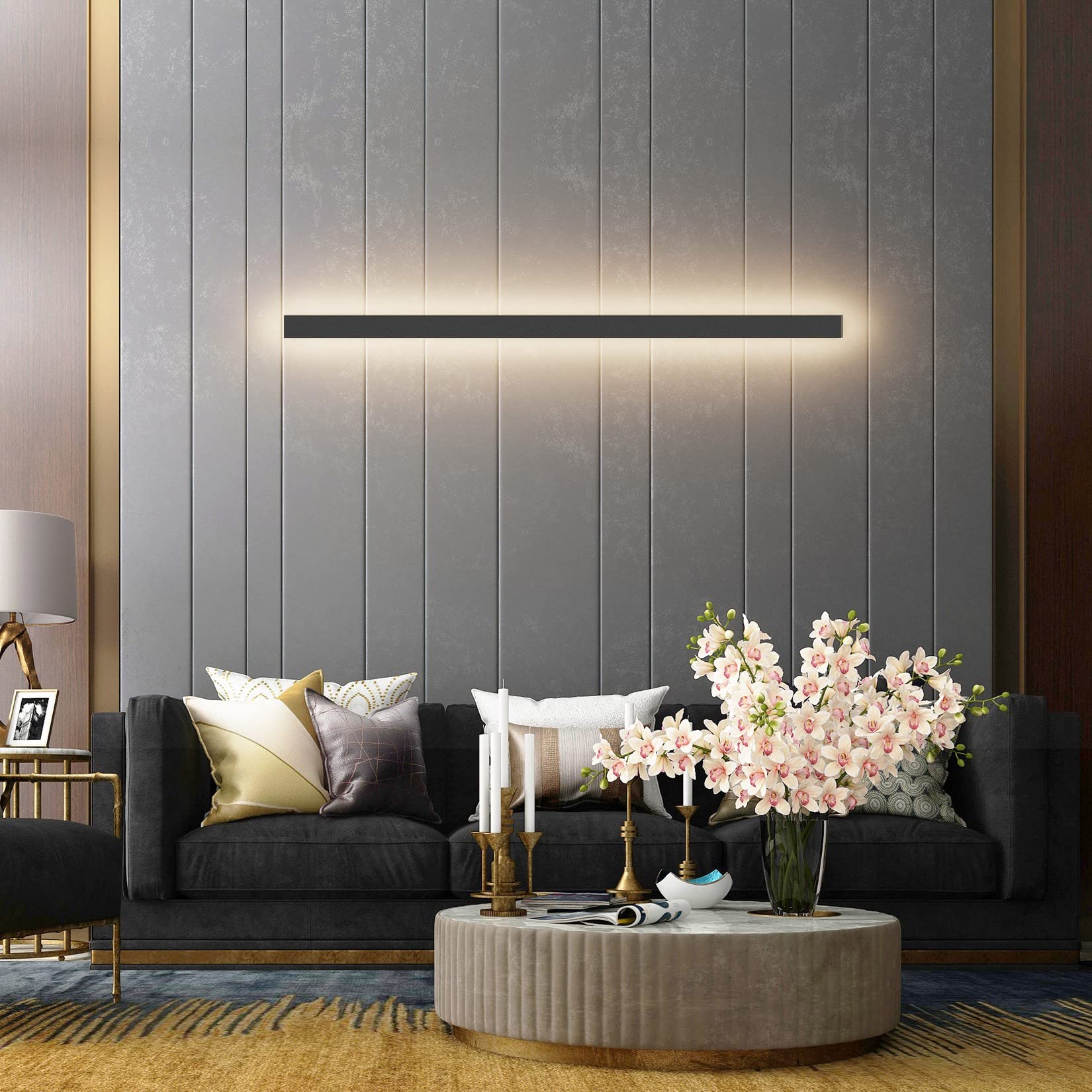 K-Bright Lampada da Parete Esterno/Interno LED 45W 4000K Bianco Naturale IP65 Applique da Parete Esterno 150CM Moderno per Balcone Giardino Veranda Via Garage, Grigio scuro