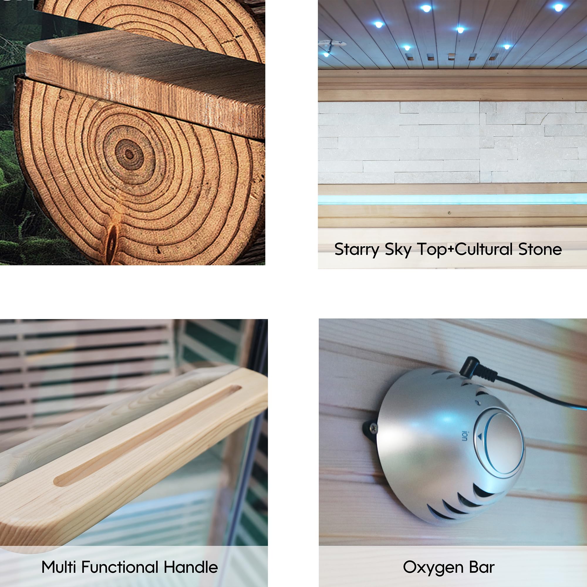 SUNTAGE Luxuriöse große Ferninfrarot-Sauna für Zuhause, kanadische Hemlock-Holzsauna mit 8 Epoxid-Heizplatten, 2160 W hohe Leistung, Sternenlicht und zweifarbiger Streifen, 150 kg Belastung