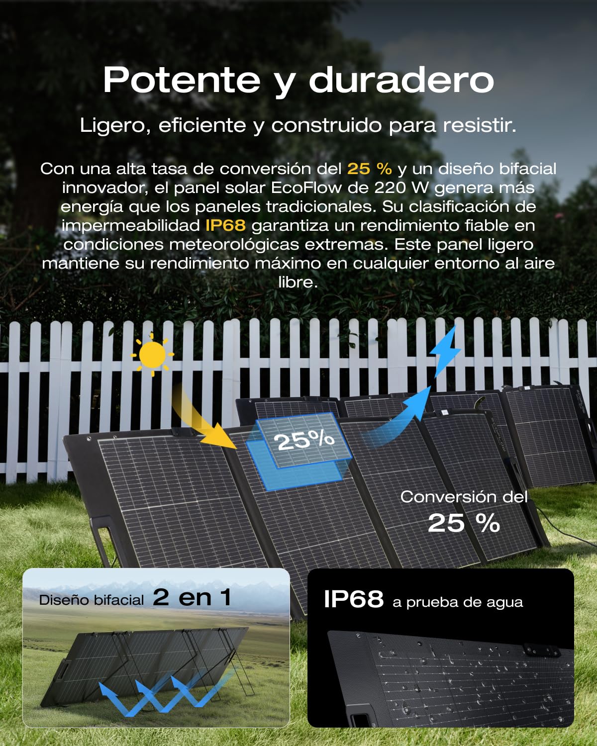 Estación de energía portátil EcoFlow River 2 con paquete de panel solar portátil, batería LiFeP04, 1 hora de rápido, generador solar para acampar al aire libre/RV/hogar/balcón (RIVER2PRO+220W)