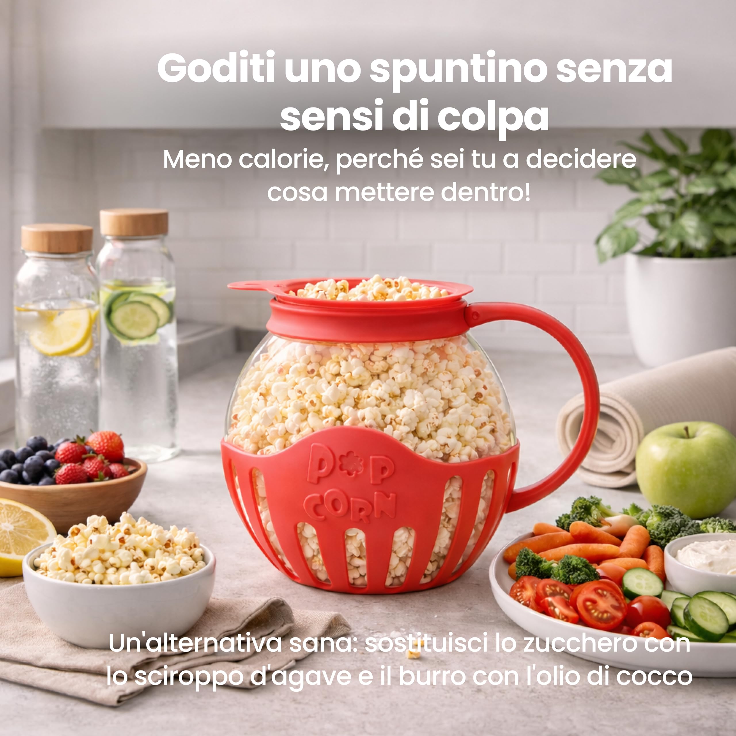 Netrox - Popcorn Maker per Microonde Senza Olio 3L – Ciotola in Vetro, BPA Free, Lavastoviglie – Popcornmaschina Fettfreie, Snack Healthy per Serata Cinema Famiglia, Idea Regalo