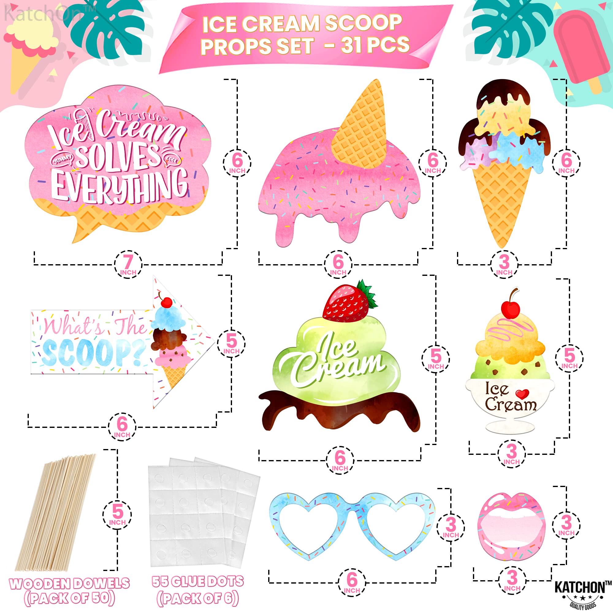 KatchOn, Ice Cream Photo Booth Props - Pack of 31 | Ice Cream Photo Props for Ice Cream Party Decorations | Ice Cream Birthday Party Decorations | Ice Cream Props, Ice Cream Decorations for Party
