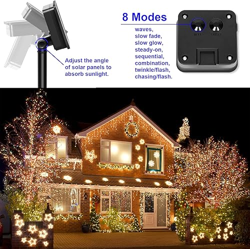 Miniatura 5 de YAOZHOU Luces solares para exteriores, guirnalda de luces para exteriores, impermeable, blanco cálido, paquete de 200 luces LED en total, 66 pies, 8
