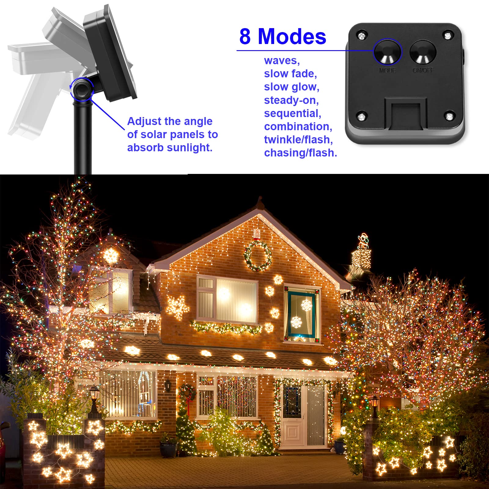 Solar-Lichterkette für Weihnachten, Warmweiß, für den Außenbereich, wasserdicht, 100 LEDs (2er-Pack), 8 Modi, Kupfer-Lichterkette für Valentinstag, Garten, Terrasse, Zaun, Outdoor (warmweiß, 2 Stück)