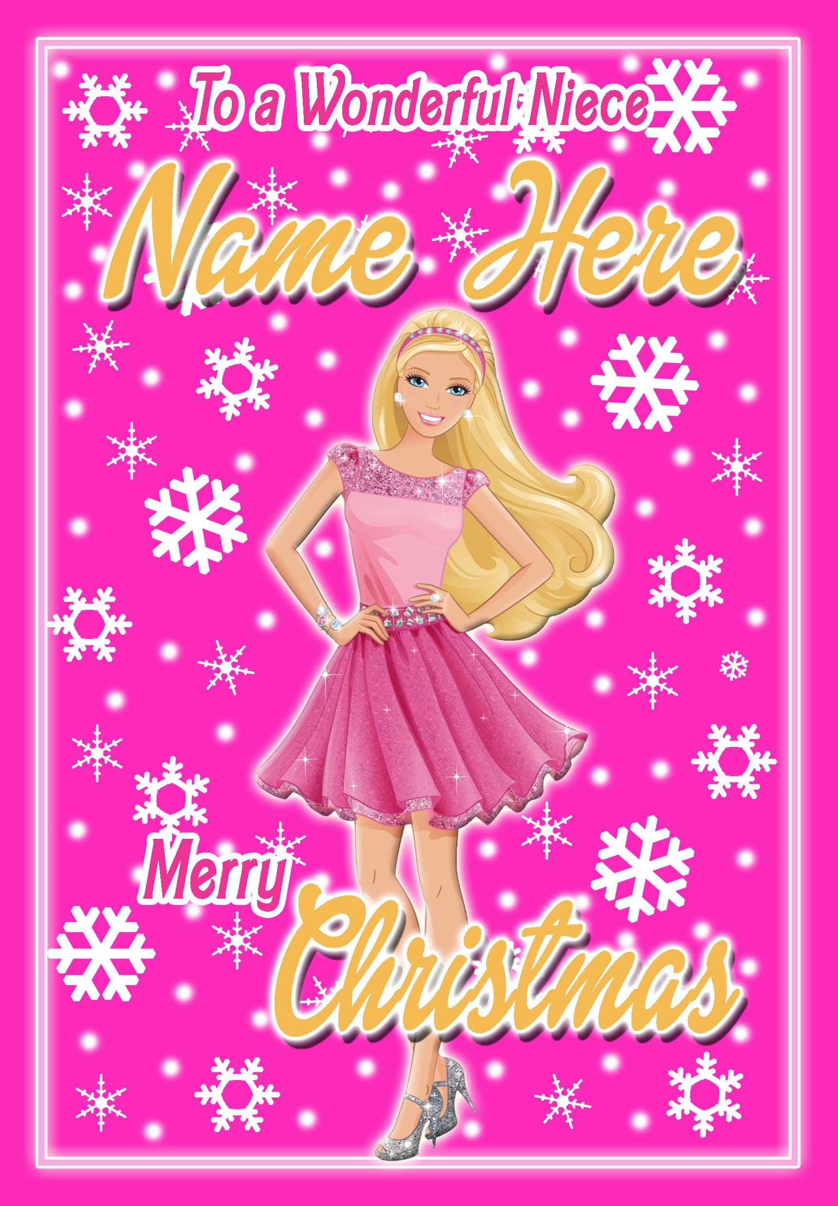 Barbie Niece Christmas Card - PERSONALISED Option - POSTED SAME DAY - FULL COLOUR INSIDE!