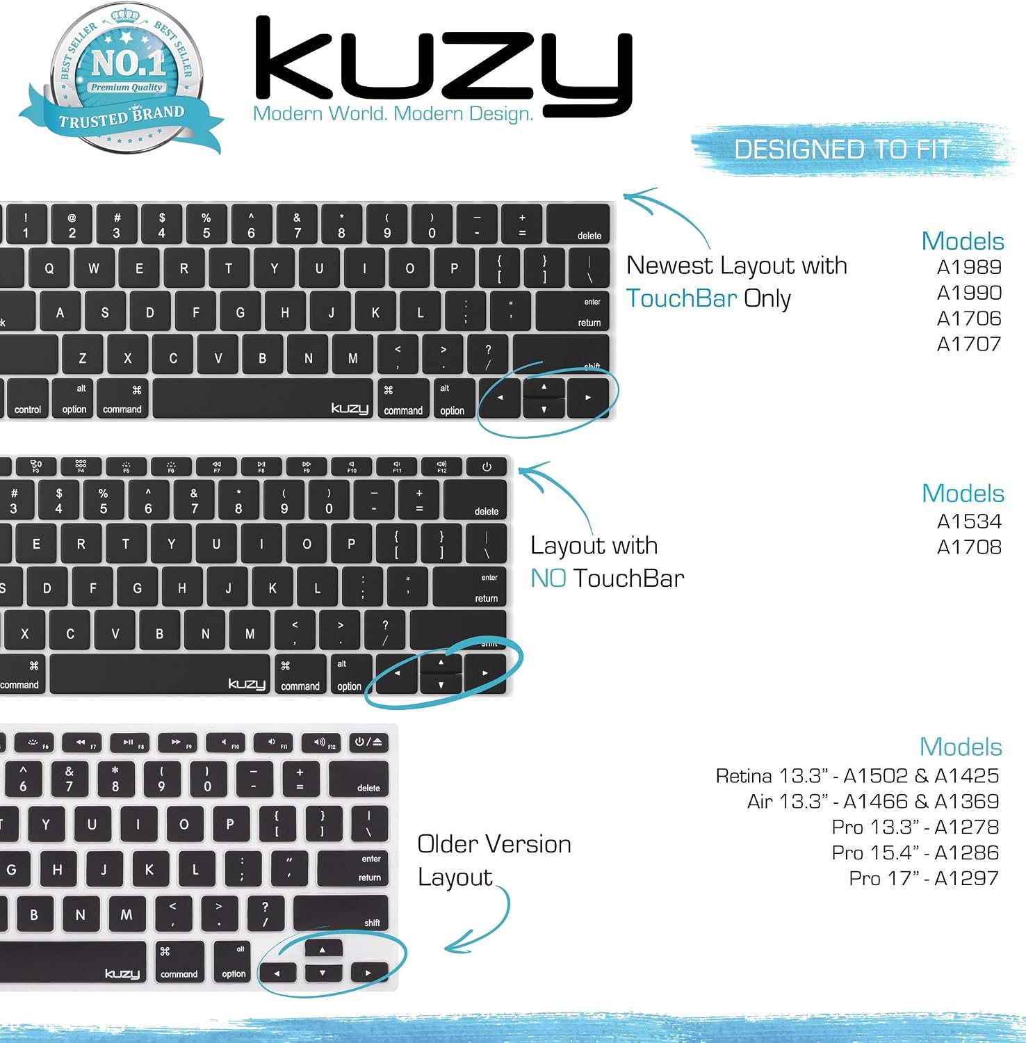 Kuzy Compatible with MacBook Pro Keyboard Cover with Touch Bar for 13 and 15 inch 2019 2018 2017 2016 (Apple Model A2159, A1989, A1990, A1706, A1707) Silicone Skin Protector, Clear