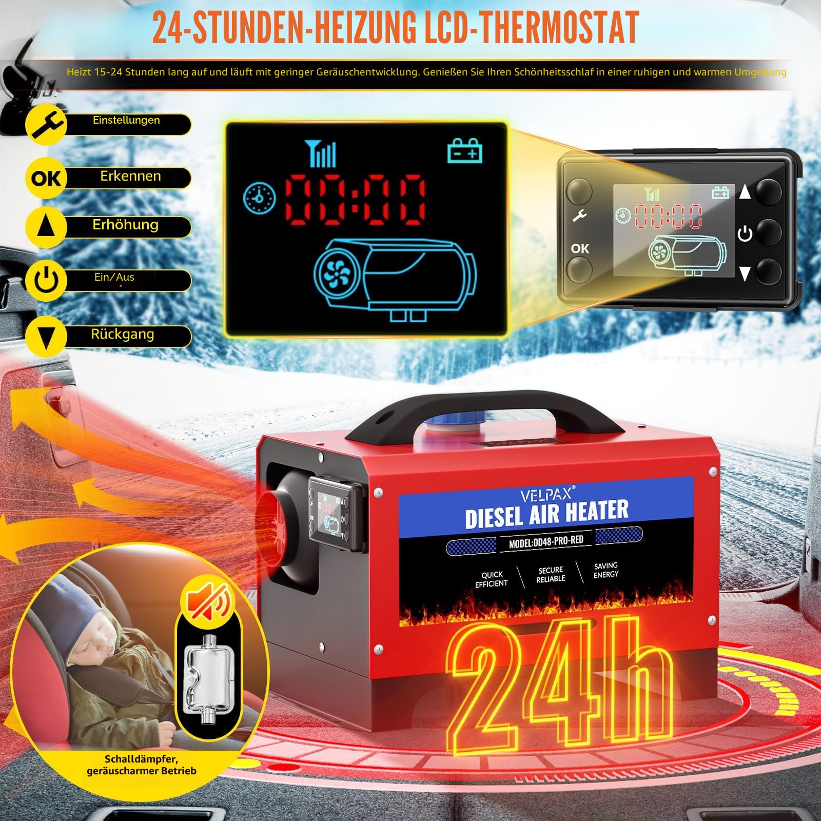 VELPAX Luft Dieselheizung Standheizung,8 kW 12 V Diesel Luftheizung All in One,LCD-Schalterdisplay 12V,Tragbare Dieselheizung für LKW Schnelles Aufheizen Bus,usw,RV Boote.