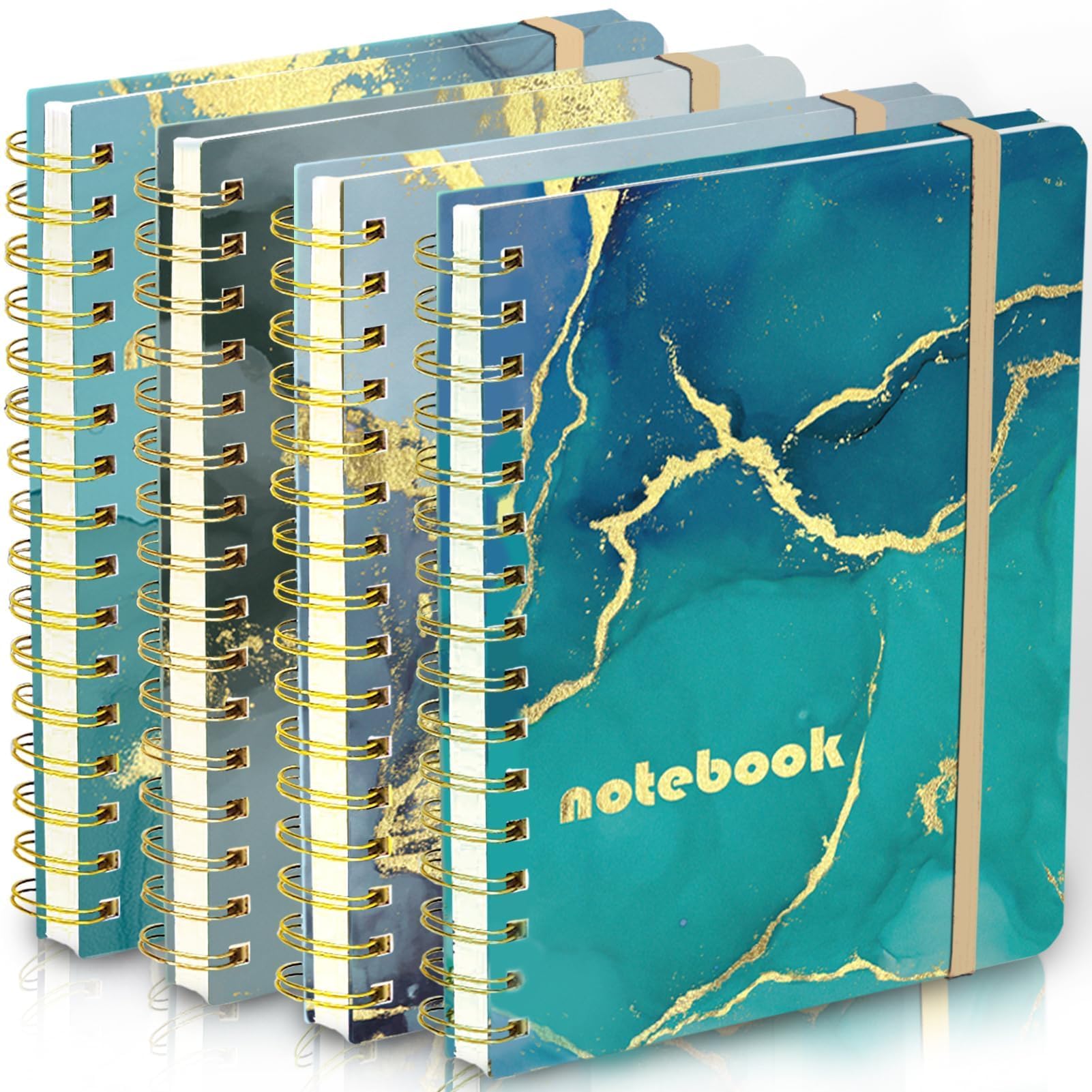 DWIYITTN Cuadernos Espiral A5, 4 Piezas A5 Cuadernos de Tapa Dura, Bullet Journal, Bloc de Notas para Escuelas y Oficinas, College Ruled, 120 Páginas, 14,5 x 21cm, Marmóreo