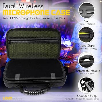 LOUDmouth Dual Wireless Microphone Case | Hard Shell Travel EVA Storage Box for Two Wireless Mics | Hardshell Carrying Case | CASE ONLY | 12.5 x 7 x 3.25