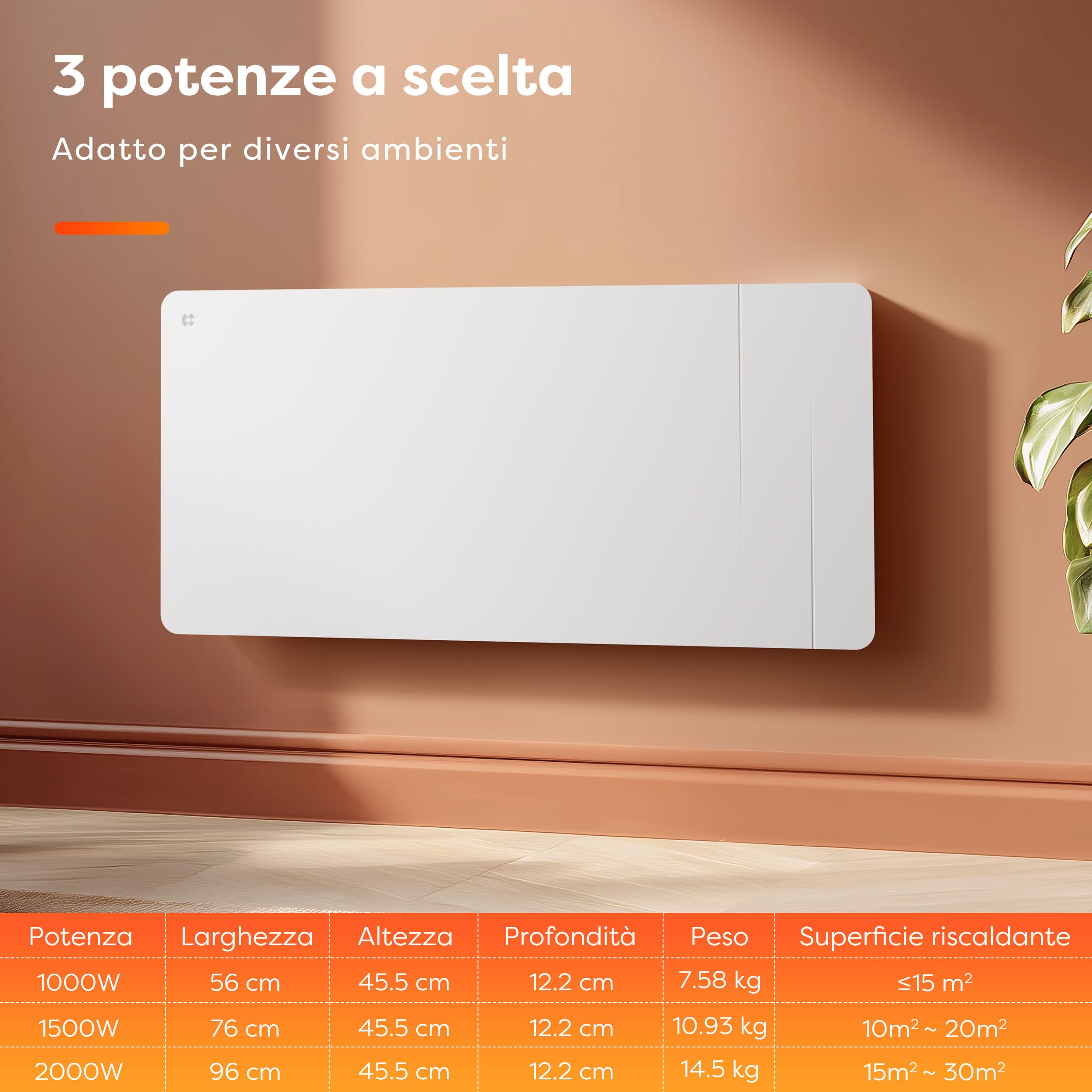 CIARRA CBHTD20A-W Radiatore Inerzia Ceramica 2000W WiFi (15-30 m²)