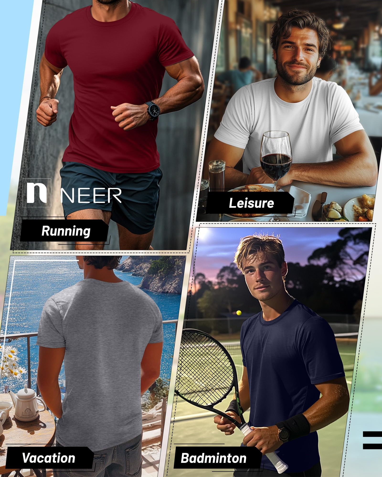 Neer Paquete de 7 camisetas de verano de algodón de manga corta para hombre, cuello redondo, estilo informal, básicas, de gran tamaño