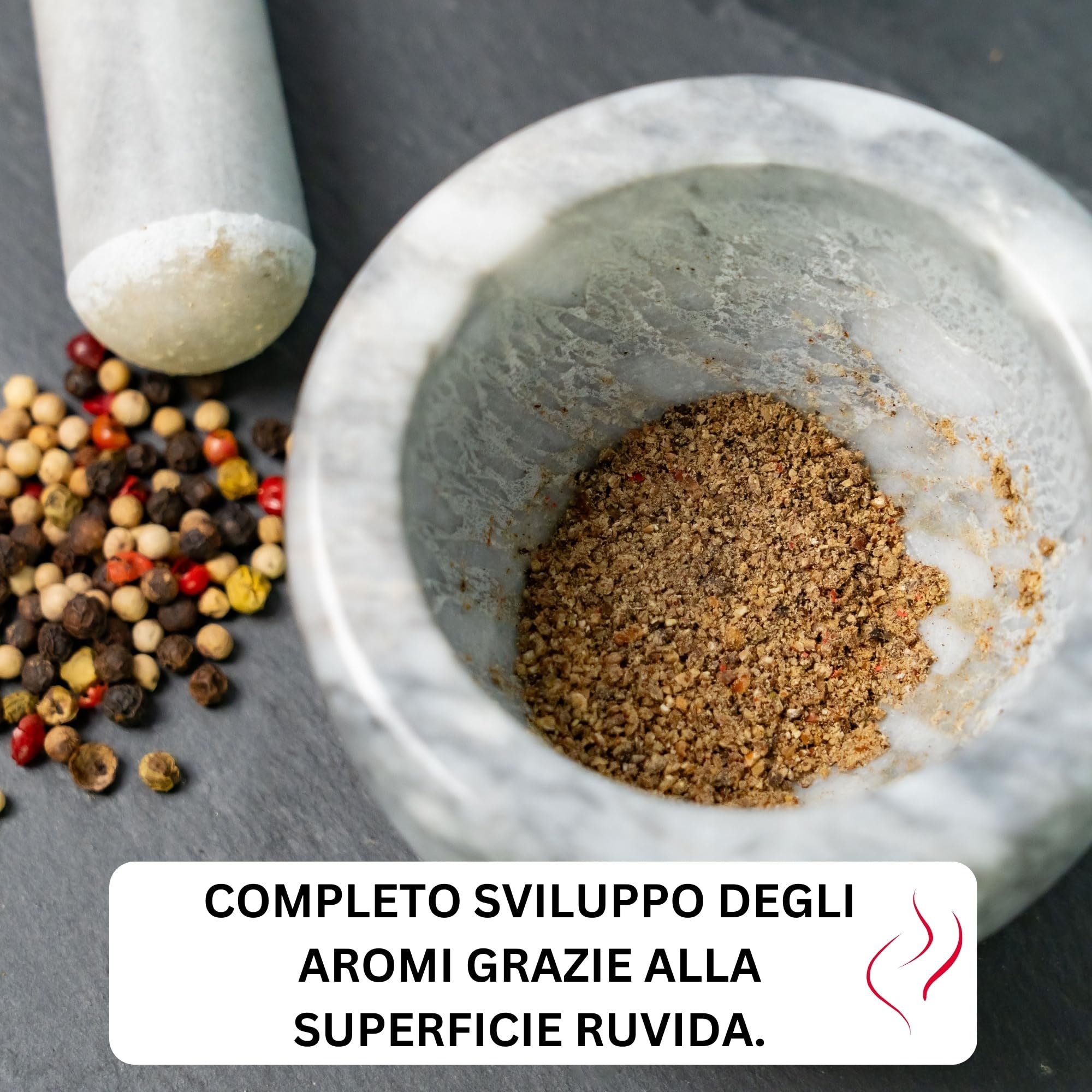 Westmark Mortaio con pestello in marmo, alto, diametro interno: ca. 7,5 cm, Gourmet, bianco/grigio, 69592260