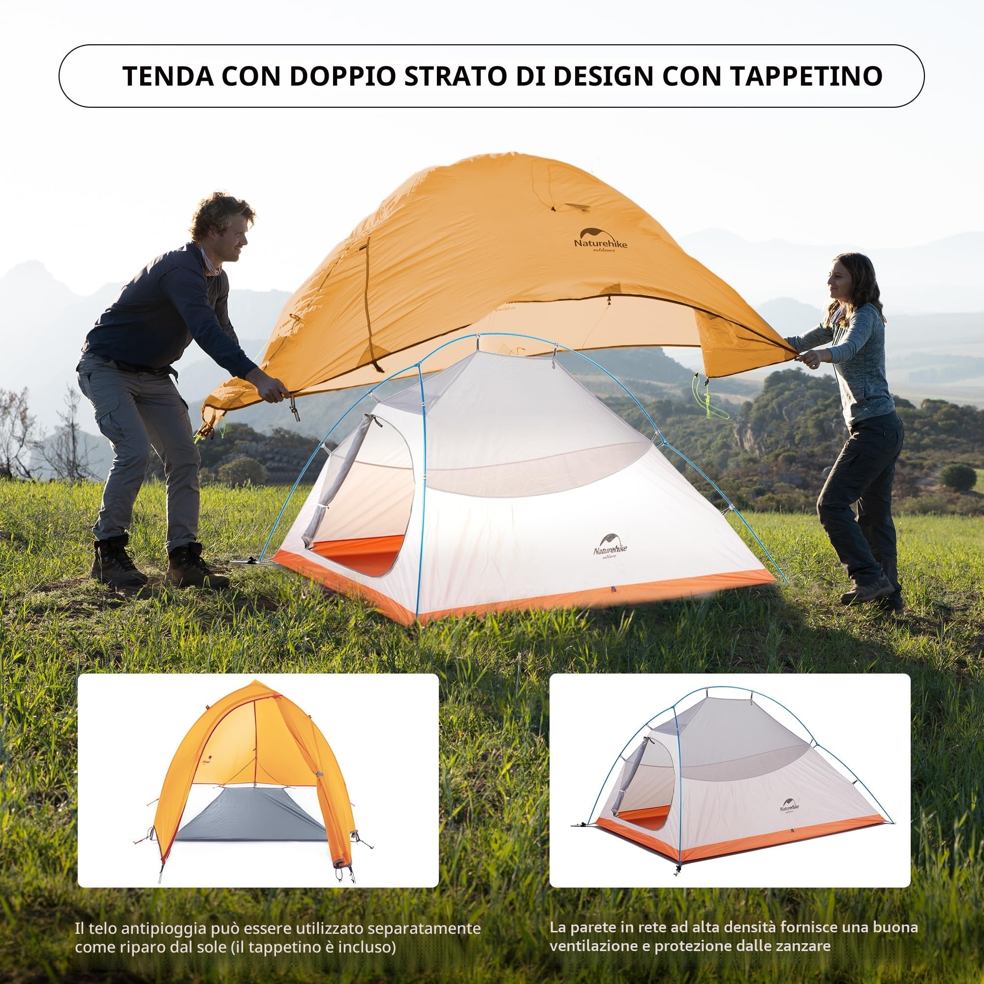 Naturehike Nuovo Cloud-up 2 Persona Tenda Campeggio Aggiornata Doppio Strato Tenda 2 Persone 3-4 Stagioni Tende da Escursioni