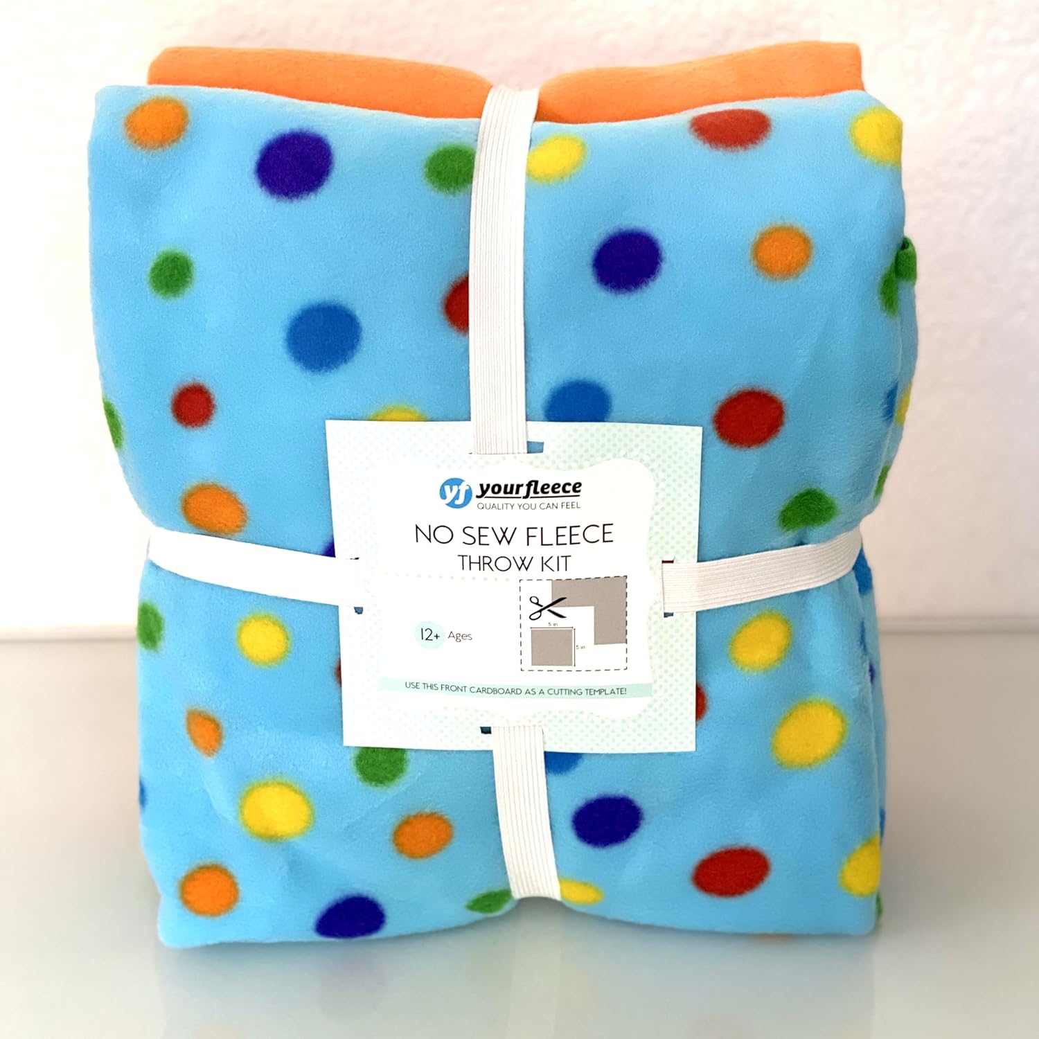 YourFleece Rainbow Polka Dots Circus No-Sew Throw Fleece Fabric DIY Blanket Making Kit, Make Your Own, Anti-Pill, 72x60 inches