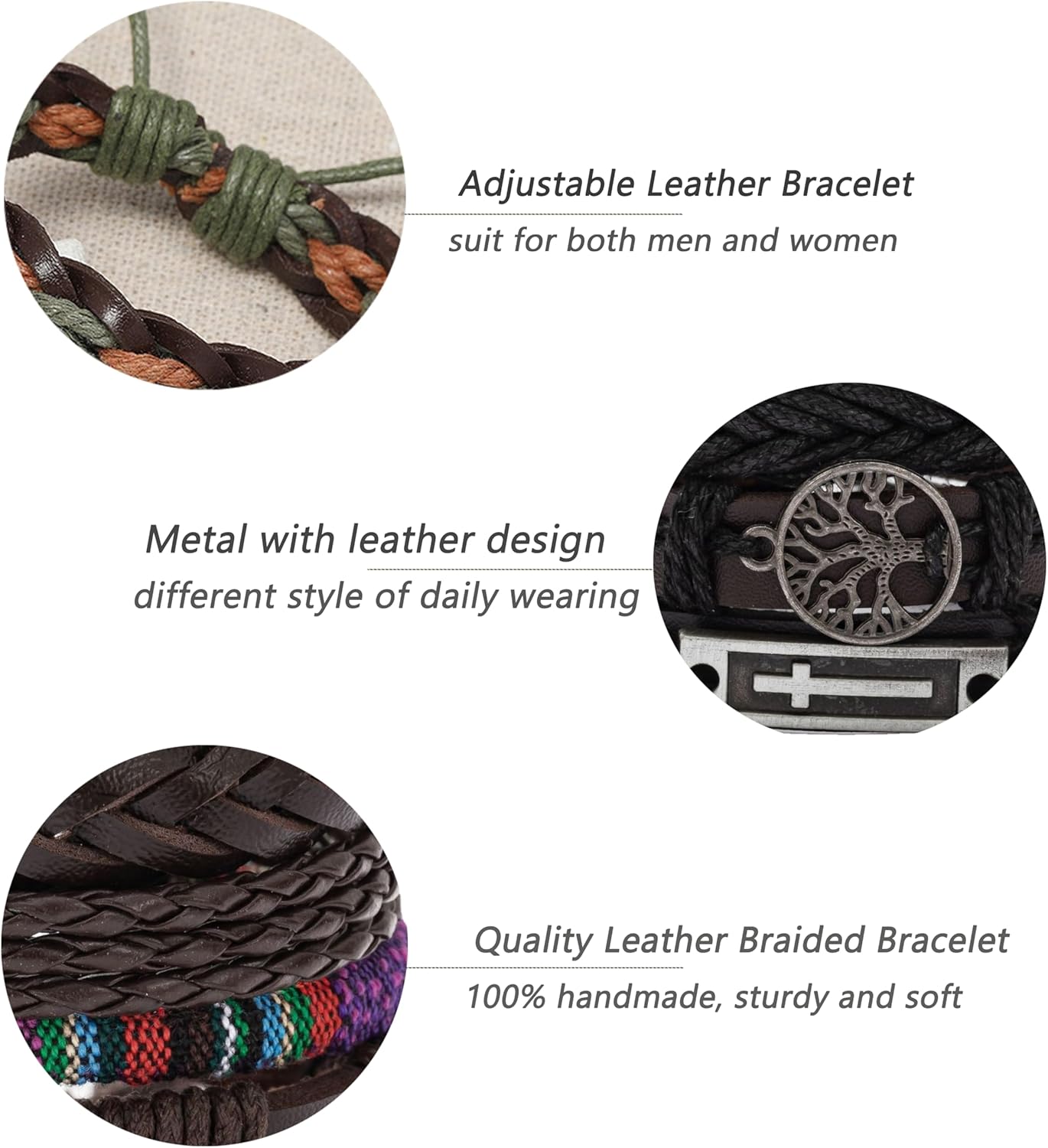 30Pcs Braided Leather Bracelets for Men Women Woven Cuff Wrap Bracelet Wood Beads Hemp Cords Ethnic Tribal Handmade Wrap Wristband Bracelets Set Adjustable - Image 4