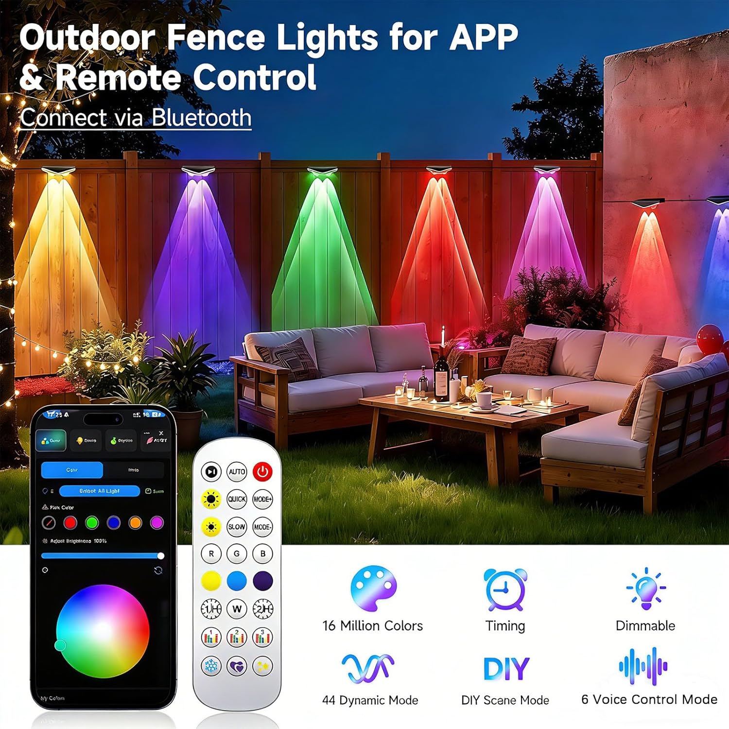 Fence Lights Outdoor 8 Packs,Smart RGB Fence Lighting with APP&Remote Control,IP67 Waterproof Fence Lights,DIY Scene Modes,LED Light for Fence,Patio,Yard,Garden(50ft)