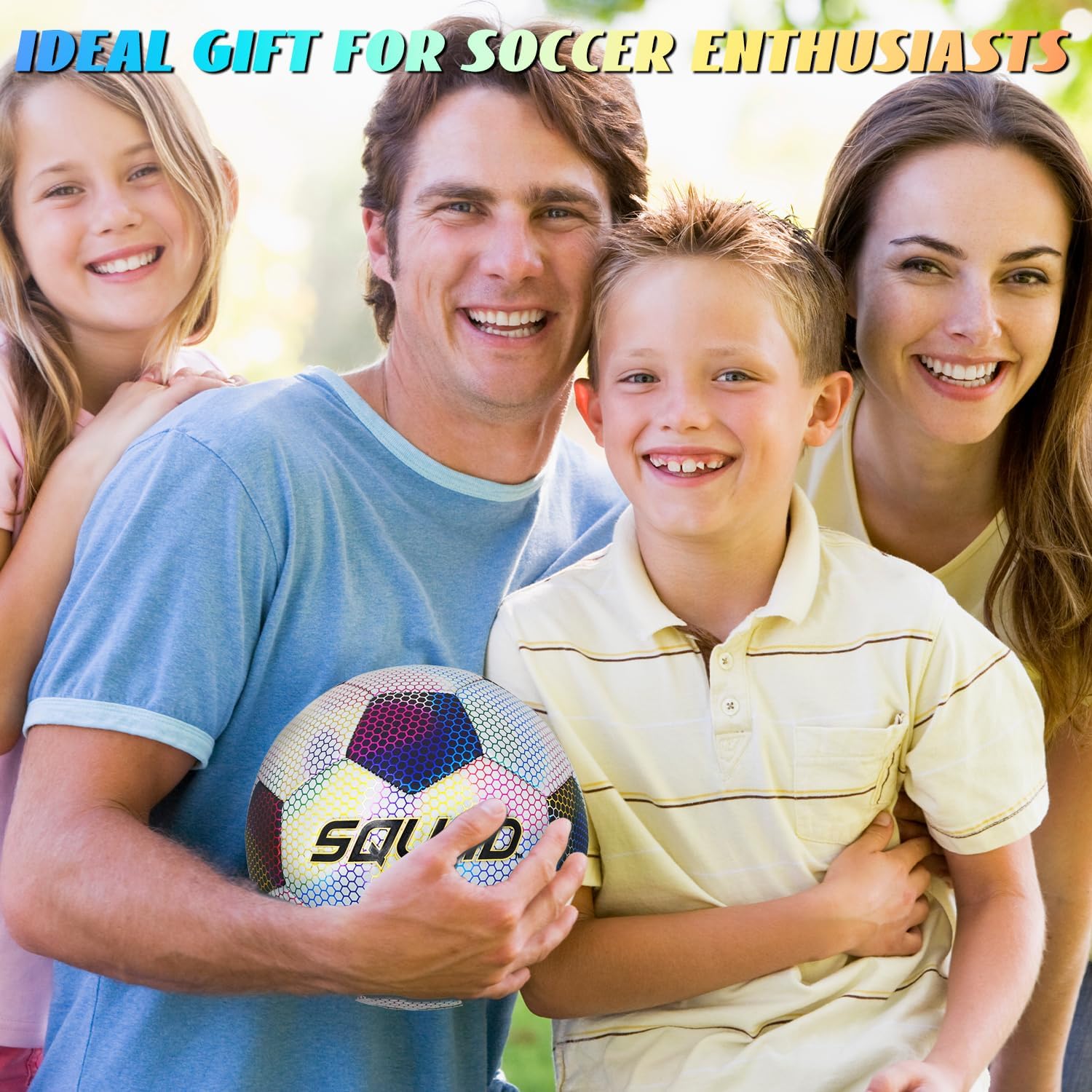 SQUAD Holographic Reflective Soccer Ball Size 5 - Reflective Glowing Ball for Night Games & Training - Durable PU Leather and Rubber Airbags - Cool & Unique Gift for Soccer Fans