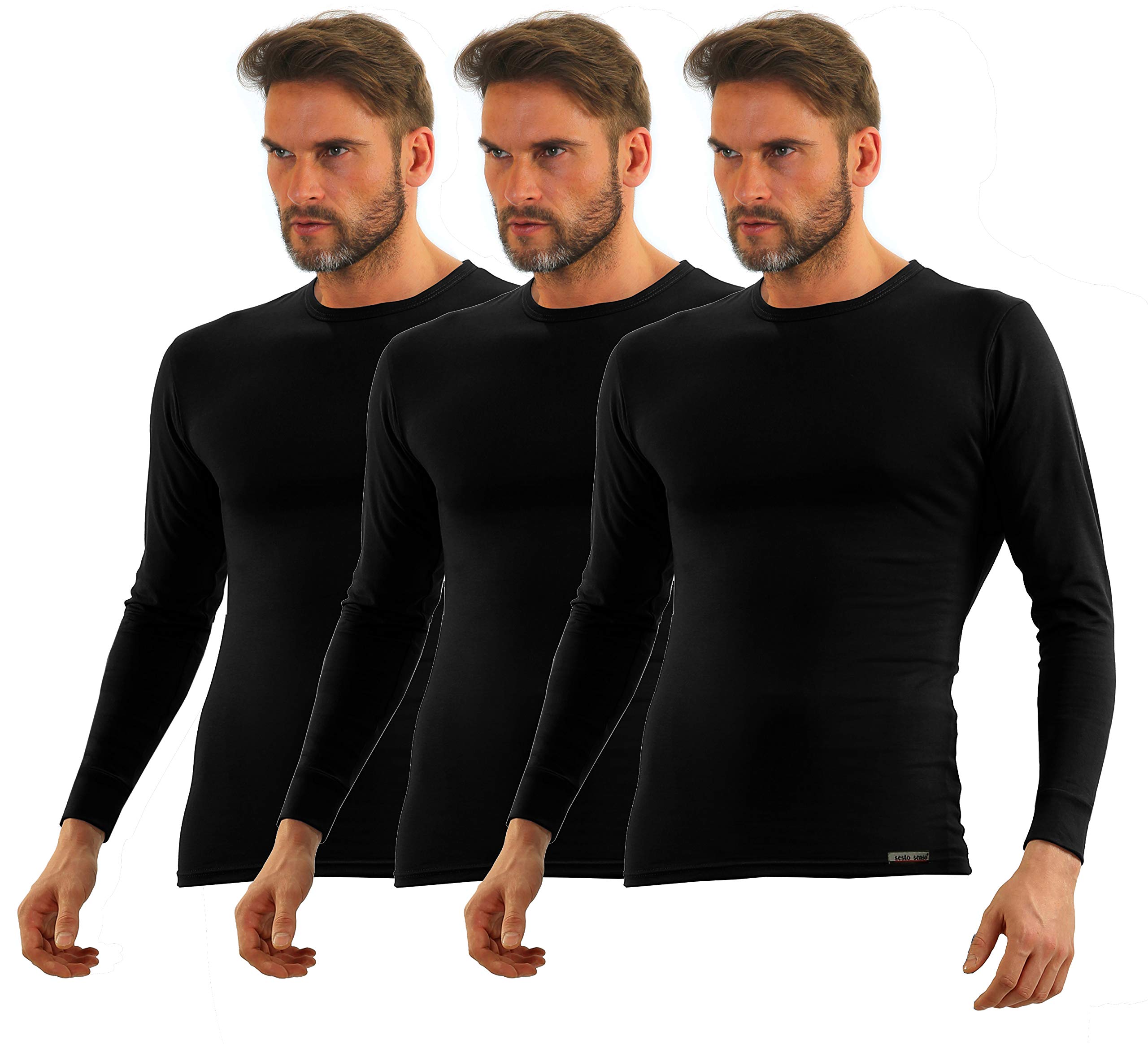 Sesto Senso Camiseta de Manga Larga Hombre Algodón 3 Pack de Camisas Ropa Interior Térmica