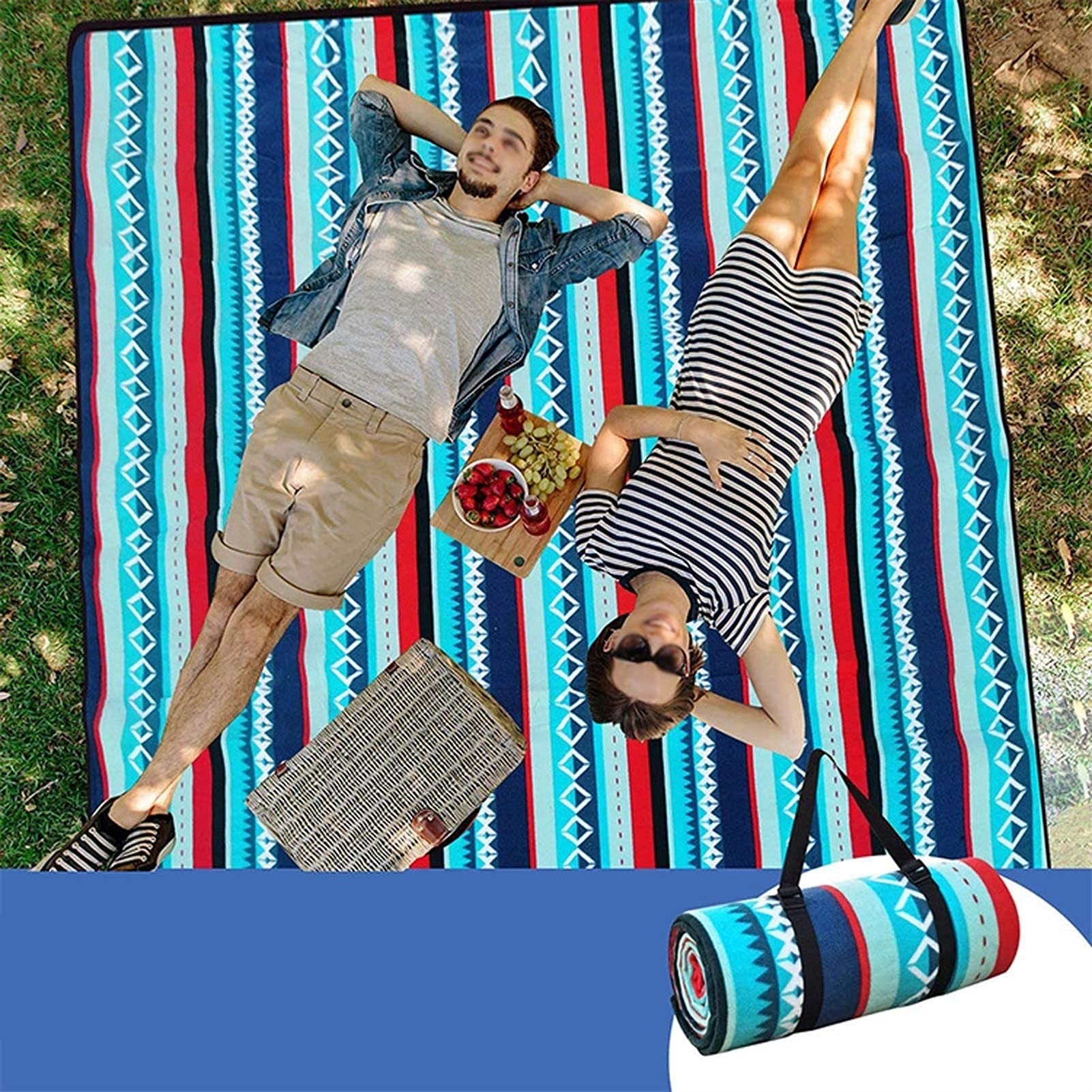 Couverture de Pique Niques, Natte de Plage Imperméable, Tapis Pique Niques Nappe Picnic pour Extérieur Camping Parc Cour (Color : Blue Stripe, Size : 150x200cm)