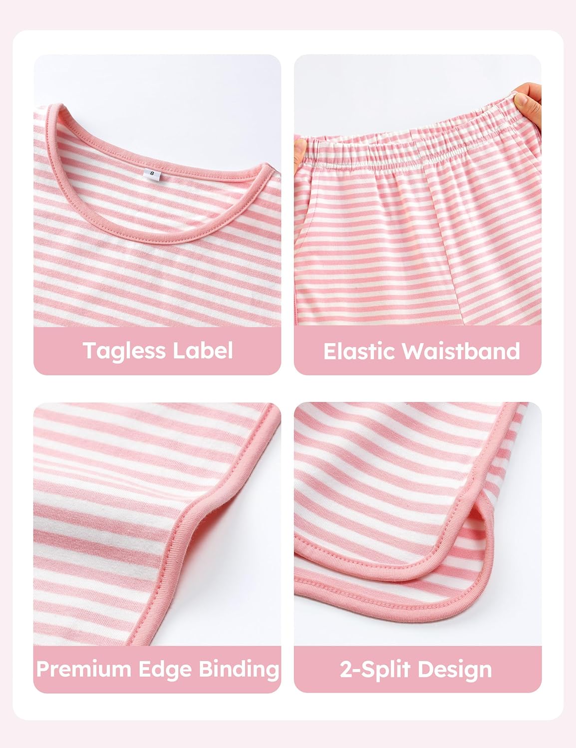 Yoofoss Girls Pajamas Organic Cotton Loose Fit Kids Pjs 2 Piece Sleepwear Short Sleeves & Long Pants Girls Clothes - Image 7