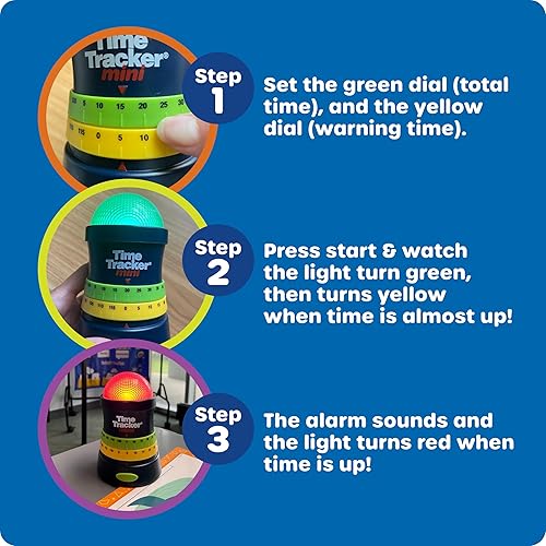 Miniatura 5 de Juego con temporizador Time Tracker Mini de Learning Resources, 3 1/4× 3 1/4 × 4 3/4 pulgadas, de color azul, verde, rojo y amarillo (LRNLER6909)