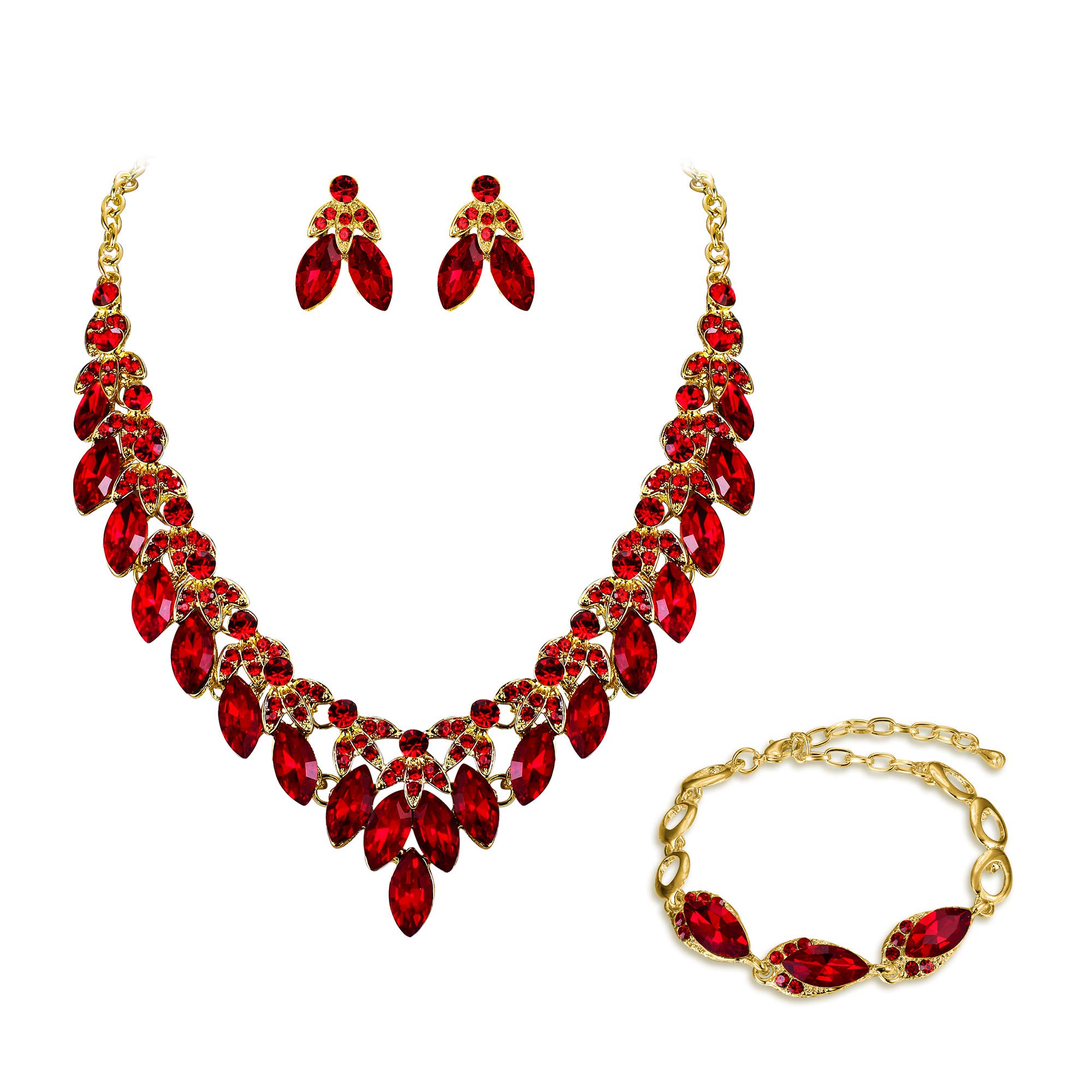 Clearine Conjunto de Joyas para Boda para Mujer con Diamantes de imitación Cuentas marquesa racimo de Cristal Collar Llamativo y aretes Pulsera Tono Plateado Claro para Novia