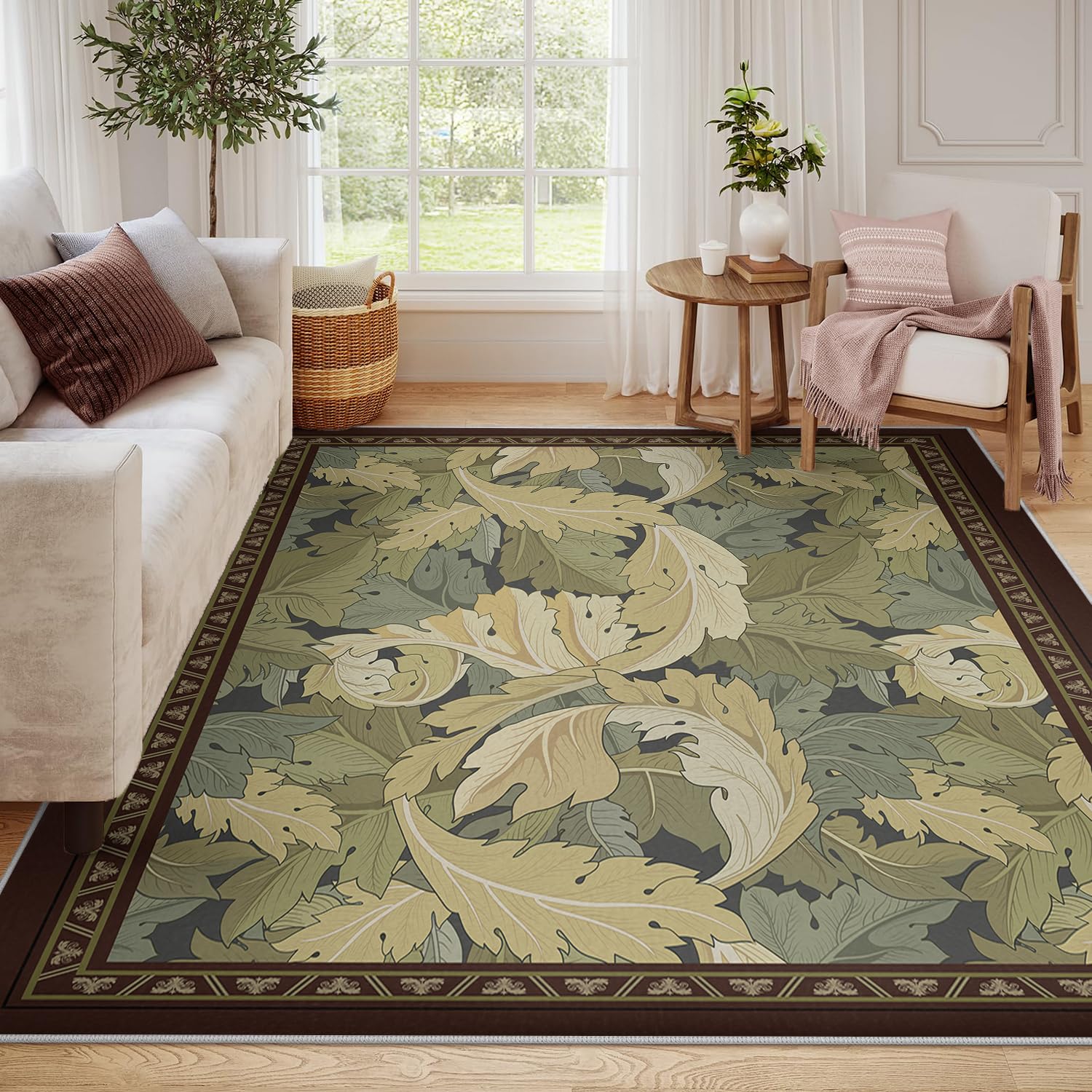 Tapis classique imprimé à feuilles vert jardin botanique 80x150cm