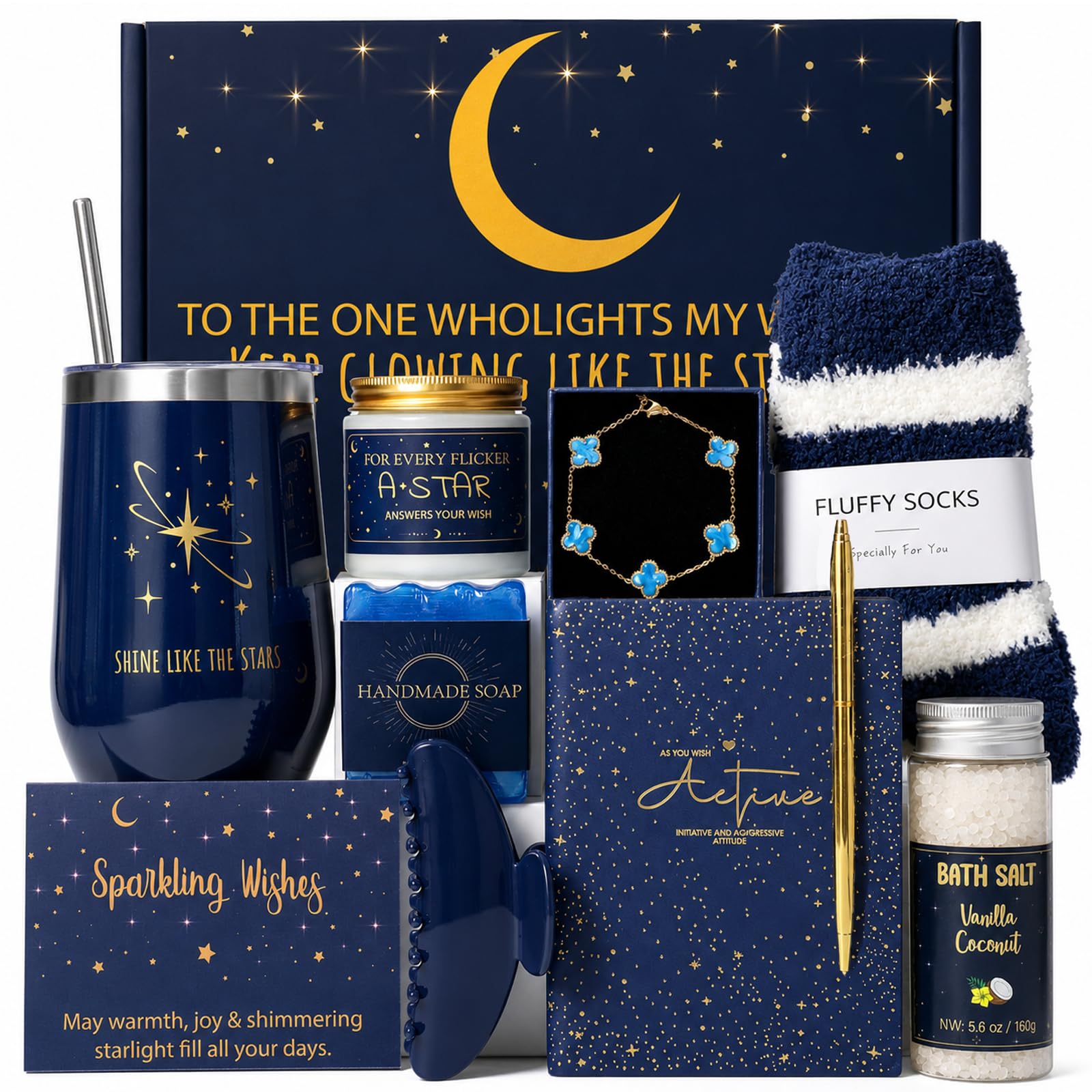 Starry Sky Good Luck Gifts Baskets, 10Pcs Self Care Birthday Gift for Women