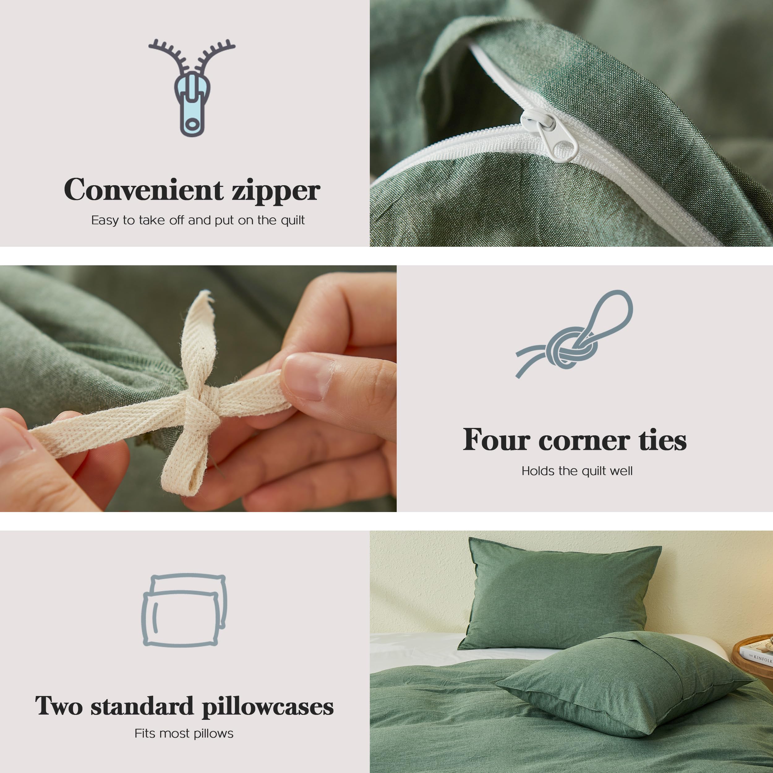 Simple&Opulence Double Duvet Cover Sets, 100% Washed Cotton Soft Cozy Quilt Cover - Image 4