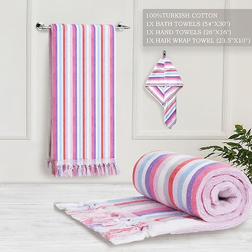 Miniatura 5 de VOOVA & MOVAS Juego de 3 toallas de mano de algodón turco de 550 GSM, toalla de pelo (23.5 x 10 pulgadas), toalla de baño gruesa (54 x 30 pulgadas),