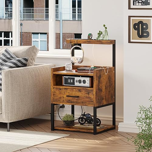 Miniatura 38 de AOGLLATI Juego de 2 mesitas de noche con estación de carga, juego de 2 mesitas de noche blancas para dormitorio, mesita de noche con cajón de